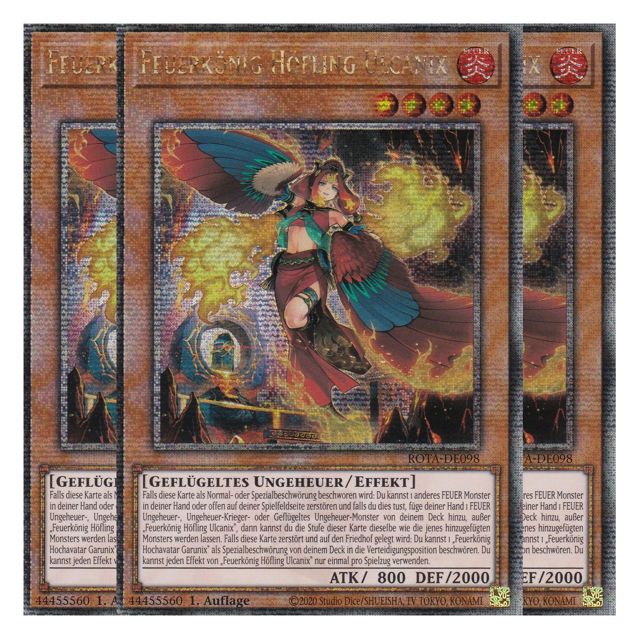 Feuerkönig Höfling Ulcanix - ROTA-DE098 - Quarter Century Secret Rare - Deutsch - 1. Auflage - Rage of the Abyss - Playset (3 Kopien) - Yu-Gi-Oh!