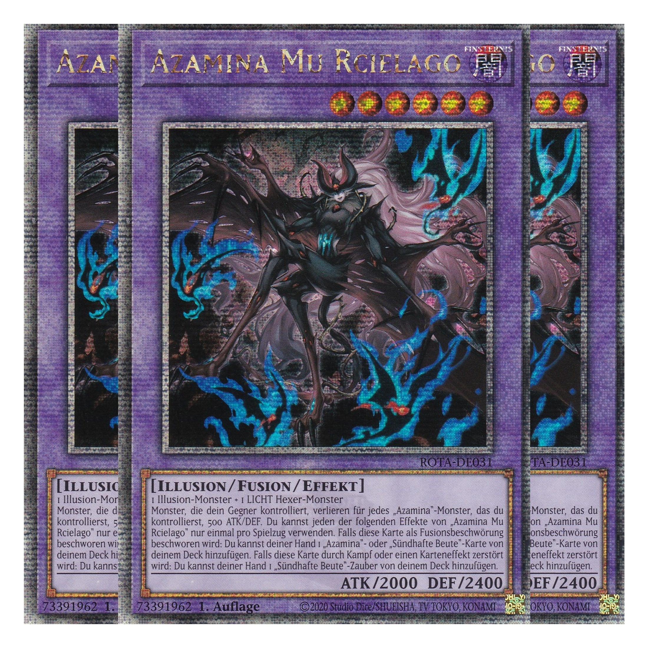Azamina Mu Rcielago - ROTA-DE031 - Quarter Century Secret Rare - Deutsch - 1. Auflage - Rage of the Abyss - Playset (3 Kopien) - Yu-Gi-Oh!