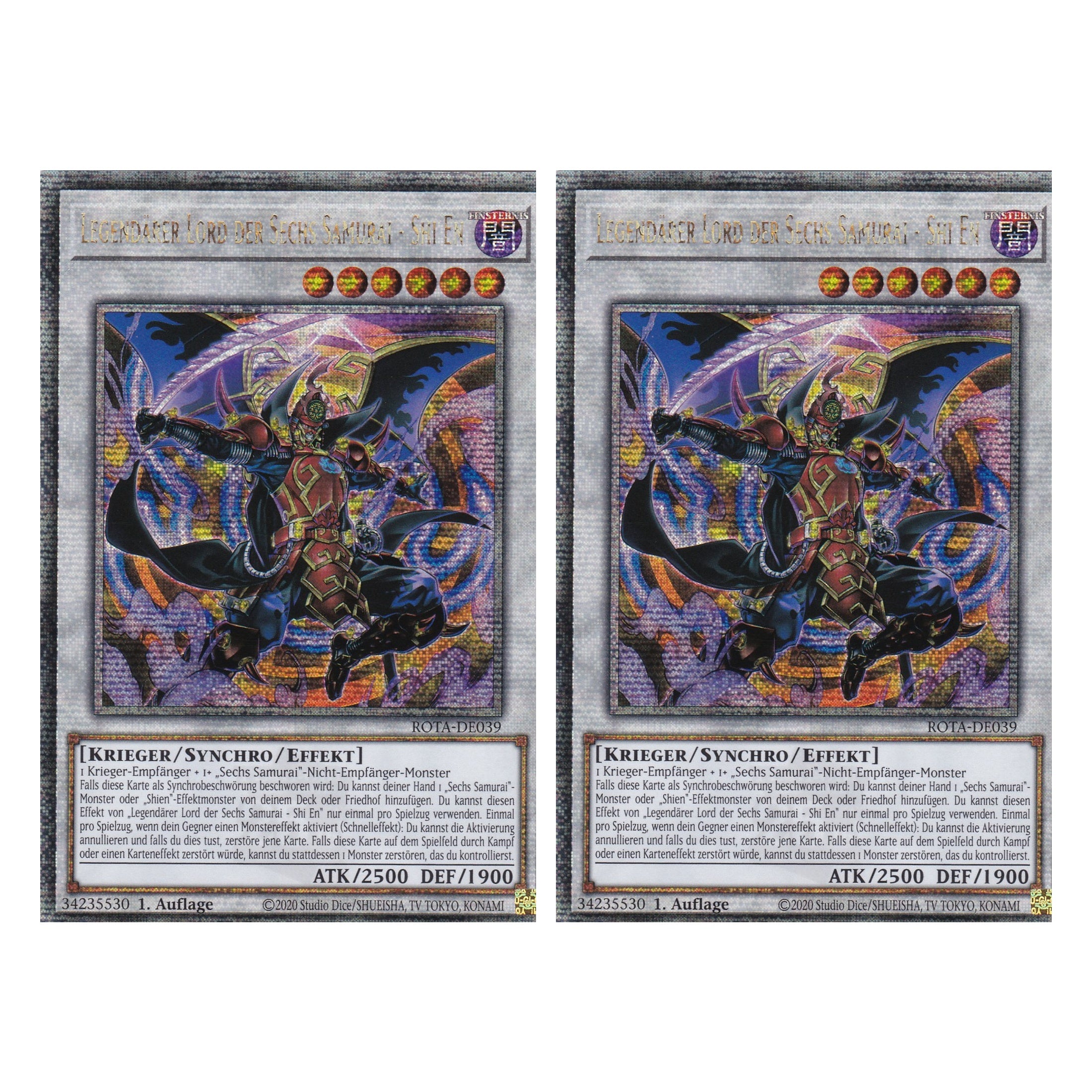 Legendärer Lord der Sechs Samurai - Shi En  - ROTA-DE039 - Quarter Century Secret Rare - Deutsch - 1. Auflage - Rage of the Abyss - Duo Set (2 Stück) - Yu-Gi-Oh!
