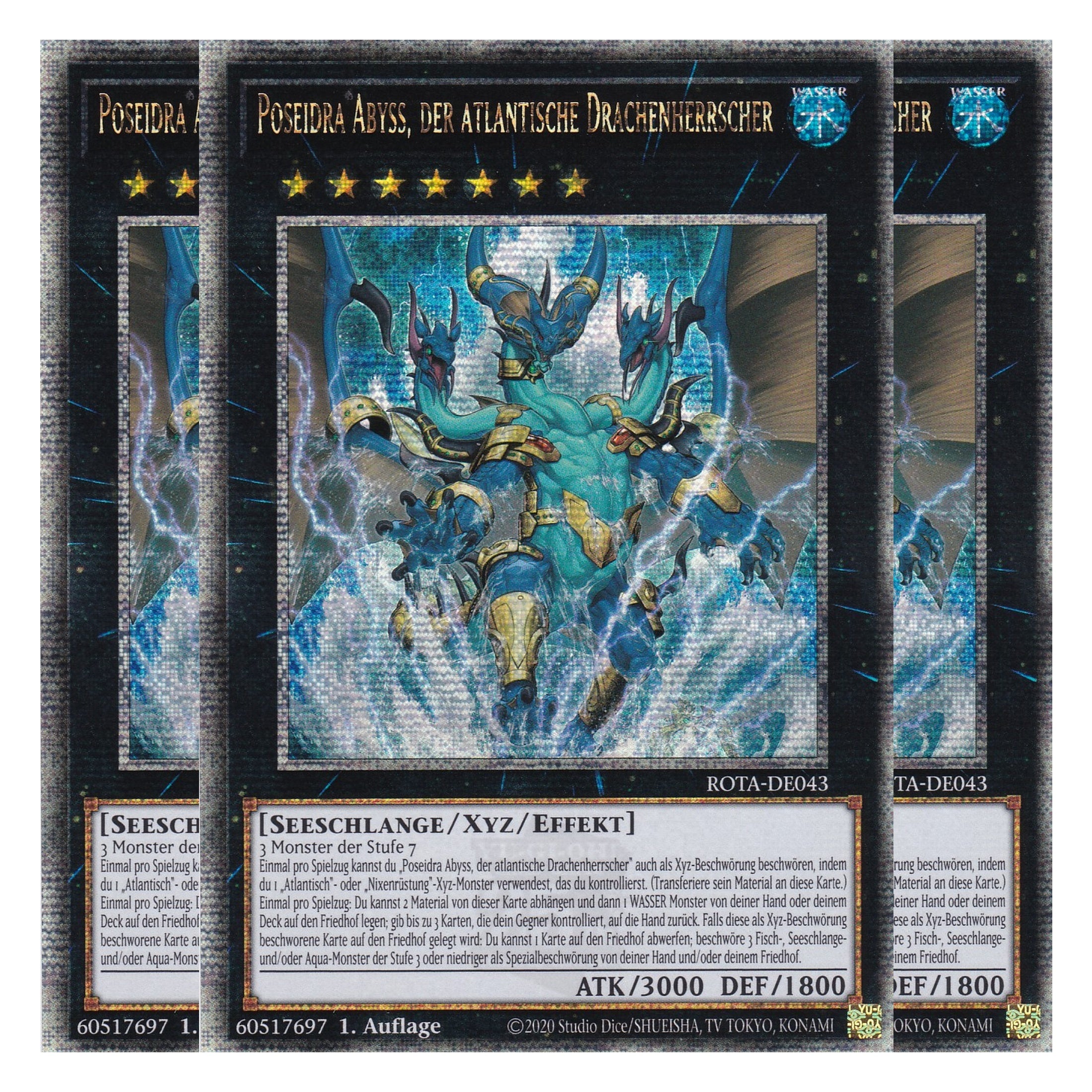 Poseidra Abyss, der atlantische Drachenherrscher - ROTA-DE043 - Quarter Century Secret Rare - Deutsch - 1. Auflage - Rage of the Abyss - Playset (3 Kopien) - Yu-Gi-Oh!