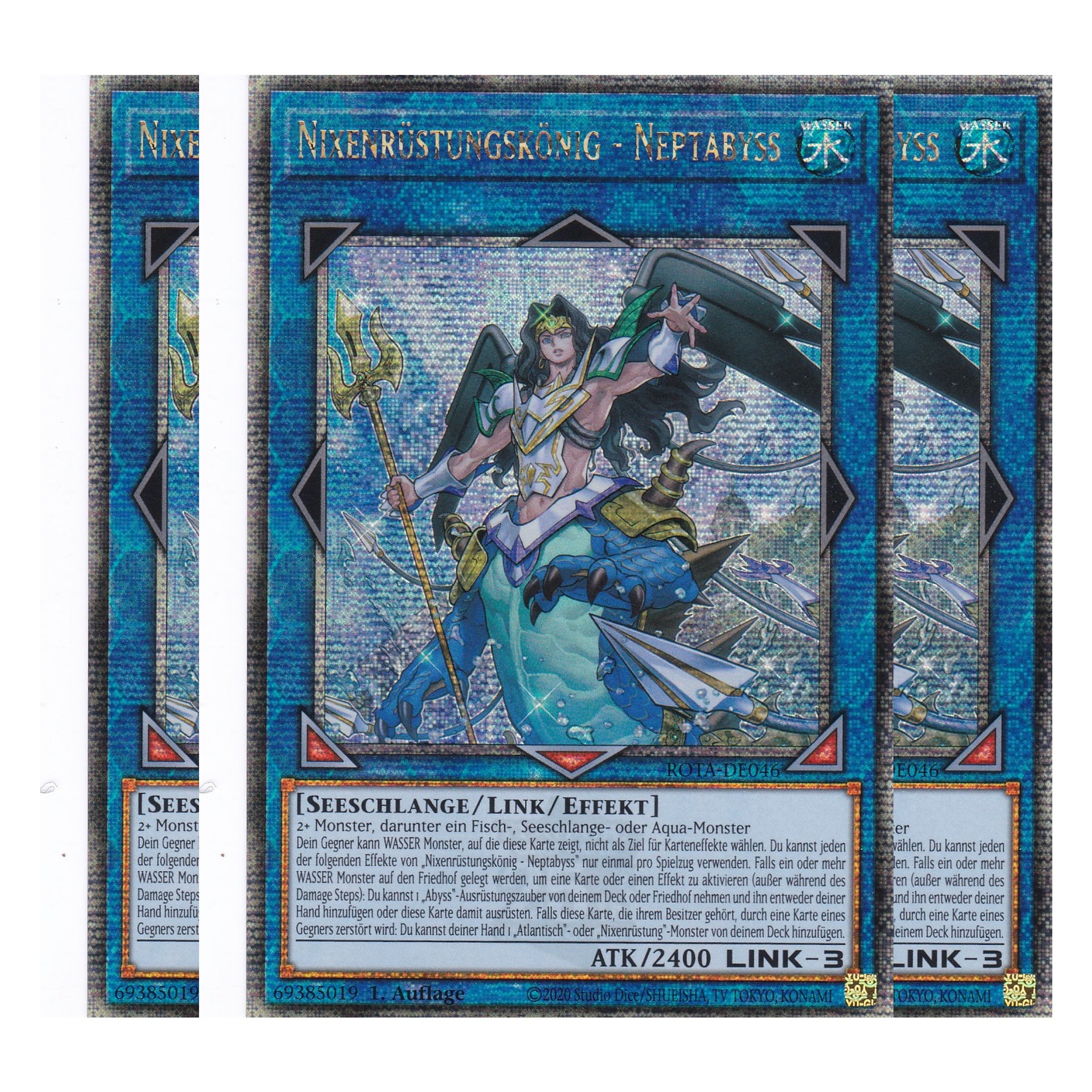 Nixenrüstungskönig - Neptabyss - ROTA-DE046 - Quarter Century Secret Rare - Deutsch - 1. Auflage - Rage of the Abyss - Playset (3 Kopien) - Yu-Gi-Oh!