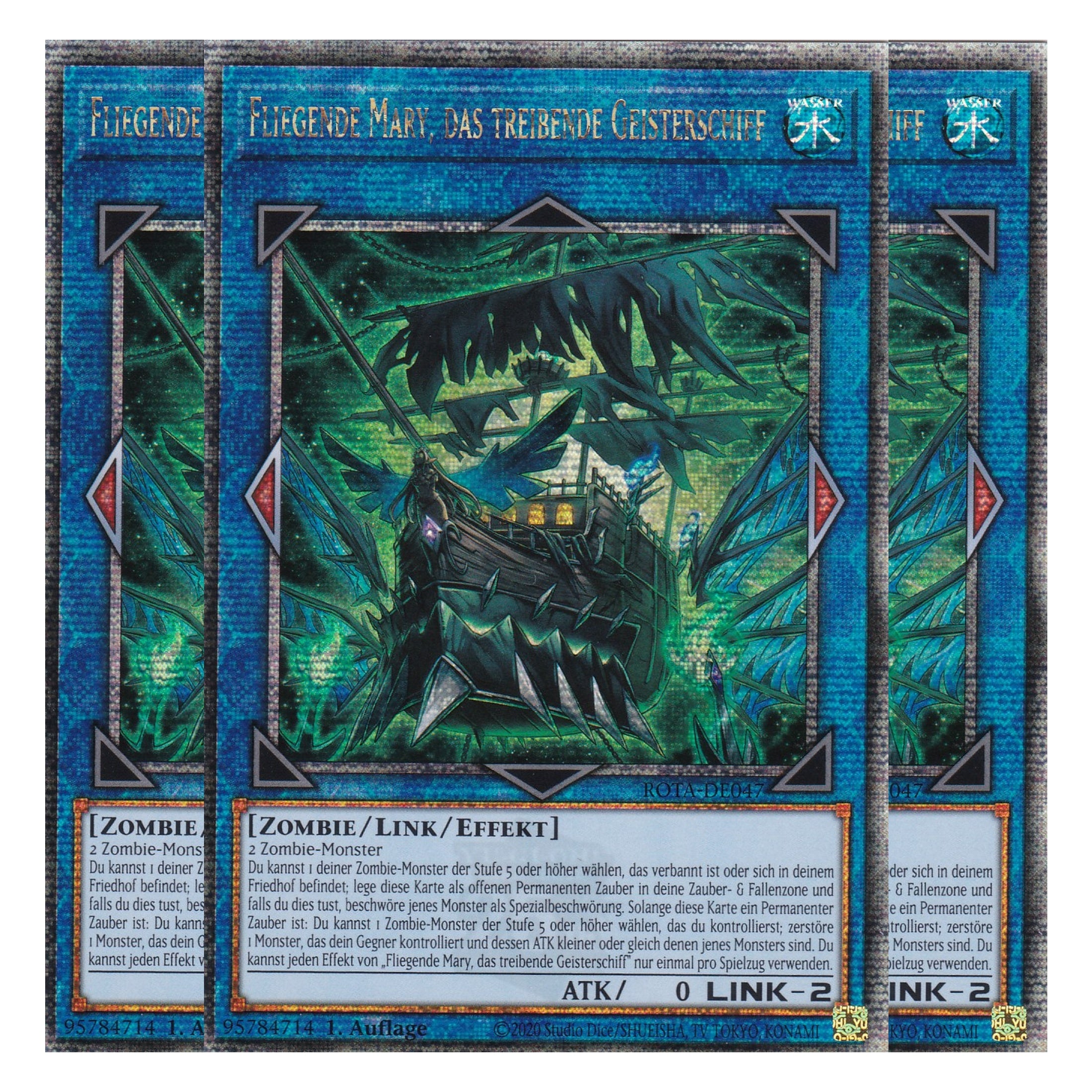 Fliegende Mary, das treibende Geisterschiff - ROTA-DE047 - Quarter Century Secret Rare - Deutsch - 1. Auflage - Rage of the Abyss - Playset (3 Kopien) - Yu-Gi-Oh!