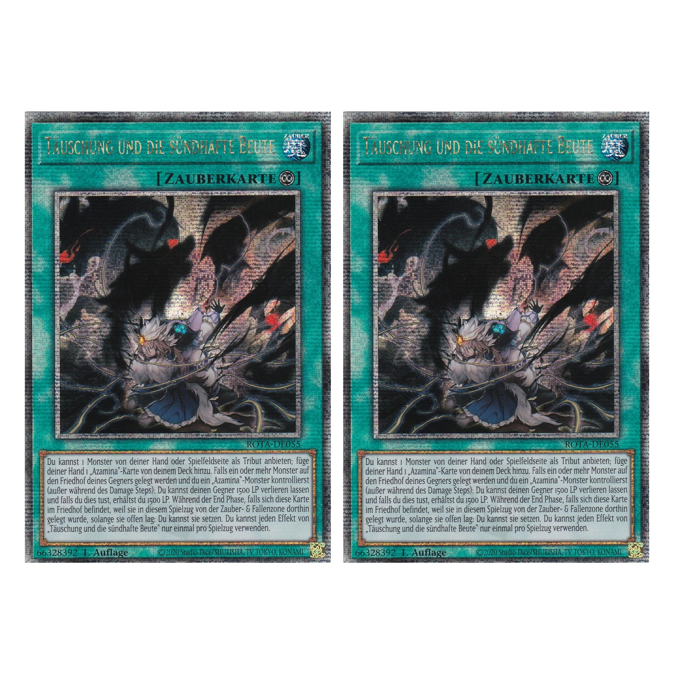 Täuschung und die sündhafte Beute - ROTA-DE055 - Quarter Century Secret Rare - Deutsch - 1. Auflage - Rage of the Abyss - Duo Set (2 Stück) - Yu-Gi-Oh!