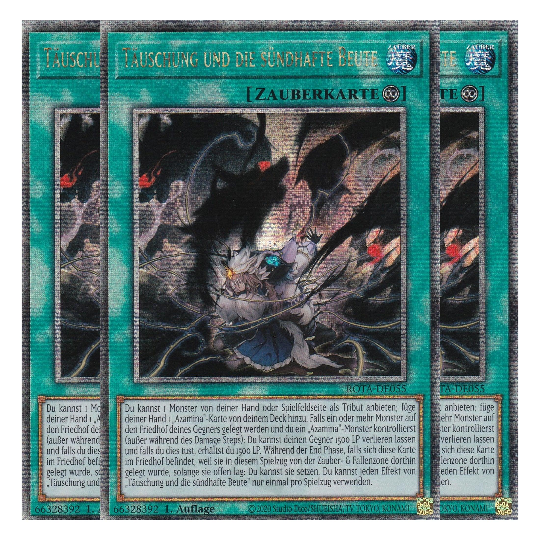 Täuschung und die sündhafte Beute - ROTA-DE055 - Quarter Century Secret Rare - Deutsch - 1. Auflage - Rage of the Abyss - Playset (3 Kopien) - Yu-Gi-Oh!