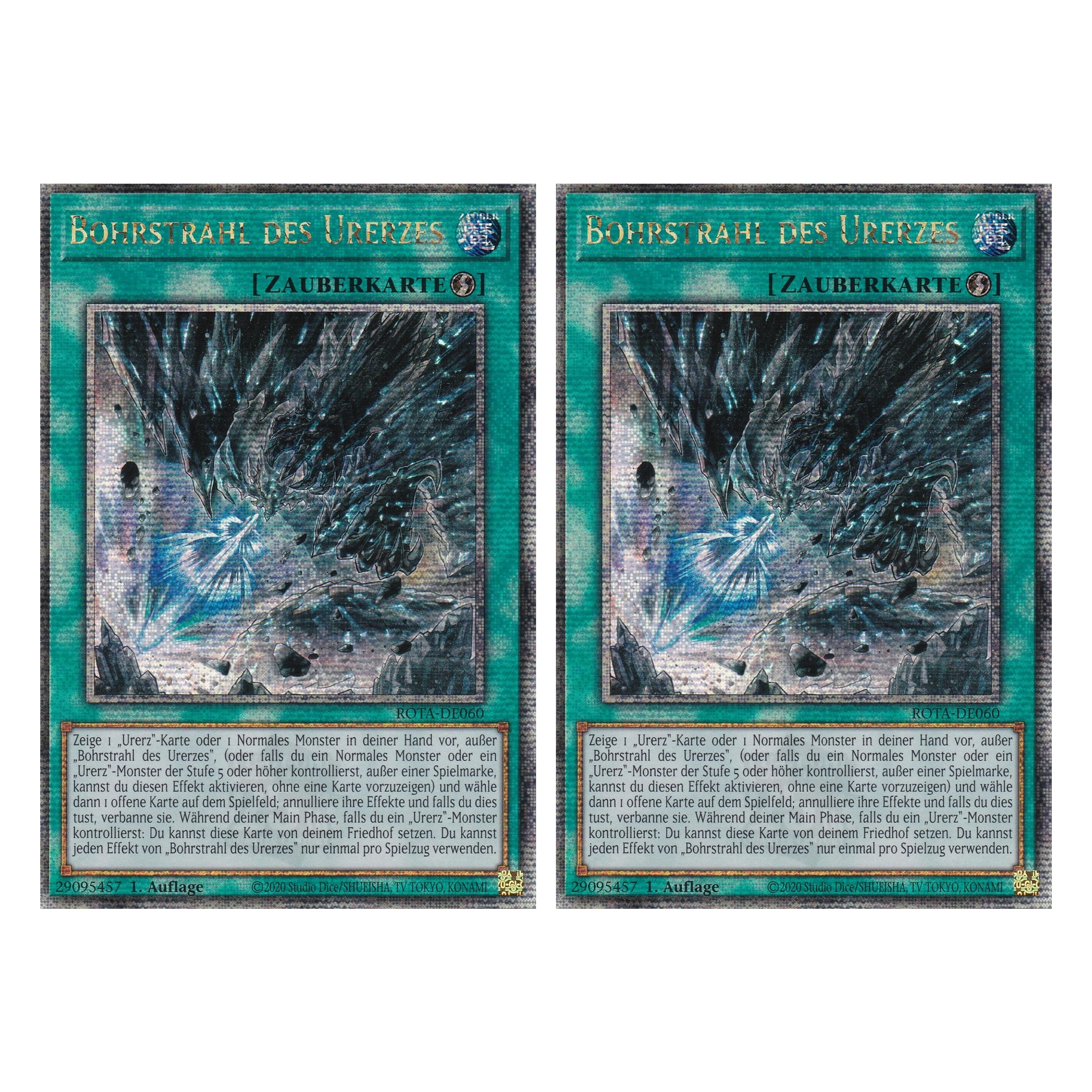 Bohrstrahl des Urerzes - ROTA-DE060 - Quarter Century Secret Rare - Deutsch - 1. Auflage - Rage of the Abyss - Duo Set (2 Stück) - Yu-Gi-Oh!