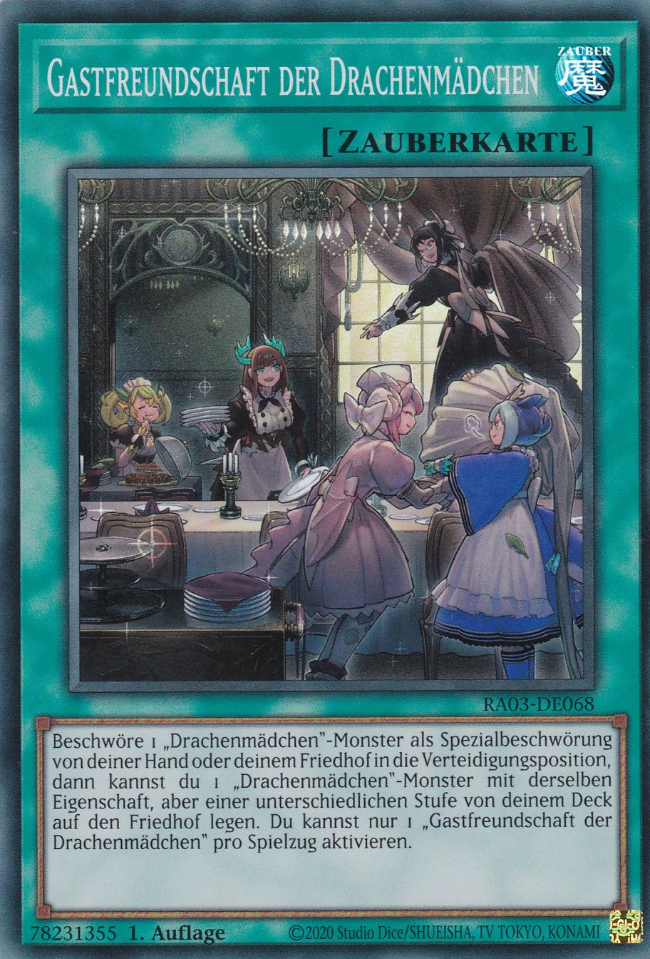 Gastfreundschaft der Drachenmädchen - RA03-DE068 - Super Rare - Deutsch - 1. Auflage - Quarter Century Bonanza