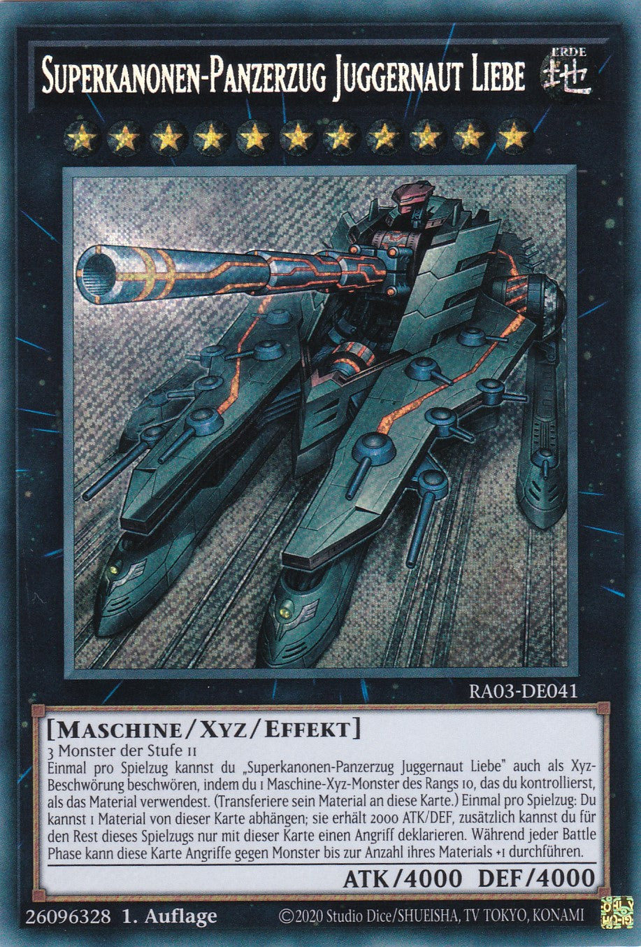 Superkanonen-Panzerzug Juggernaut Liebe - RA03-DE041 - Secret Rare - Deutsch - 1. Auflage - Quarter Century Bonanza