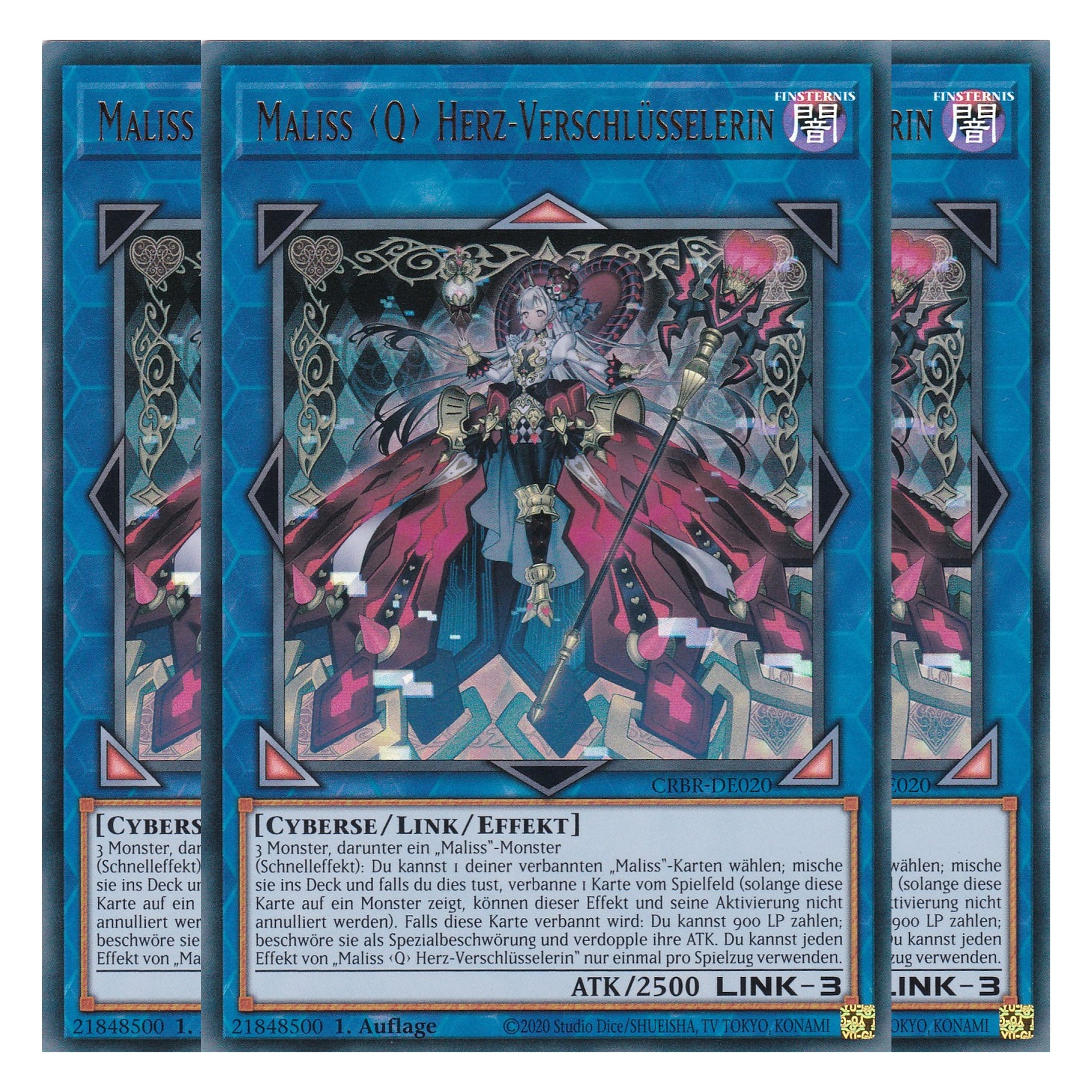 Maliss Q Herz-Verschlüsselerin - CRBR-DE020 - Ultra Rare - Deutsch - 1. Auflage - Crossover Breakers - Playset (3 Kopien) - Yu-Gi-Oh!