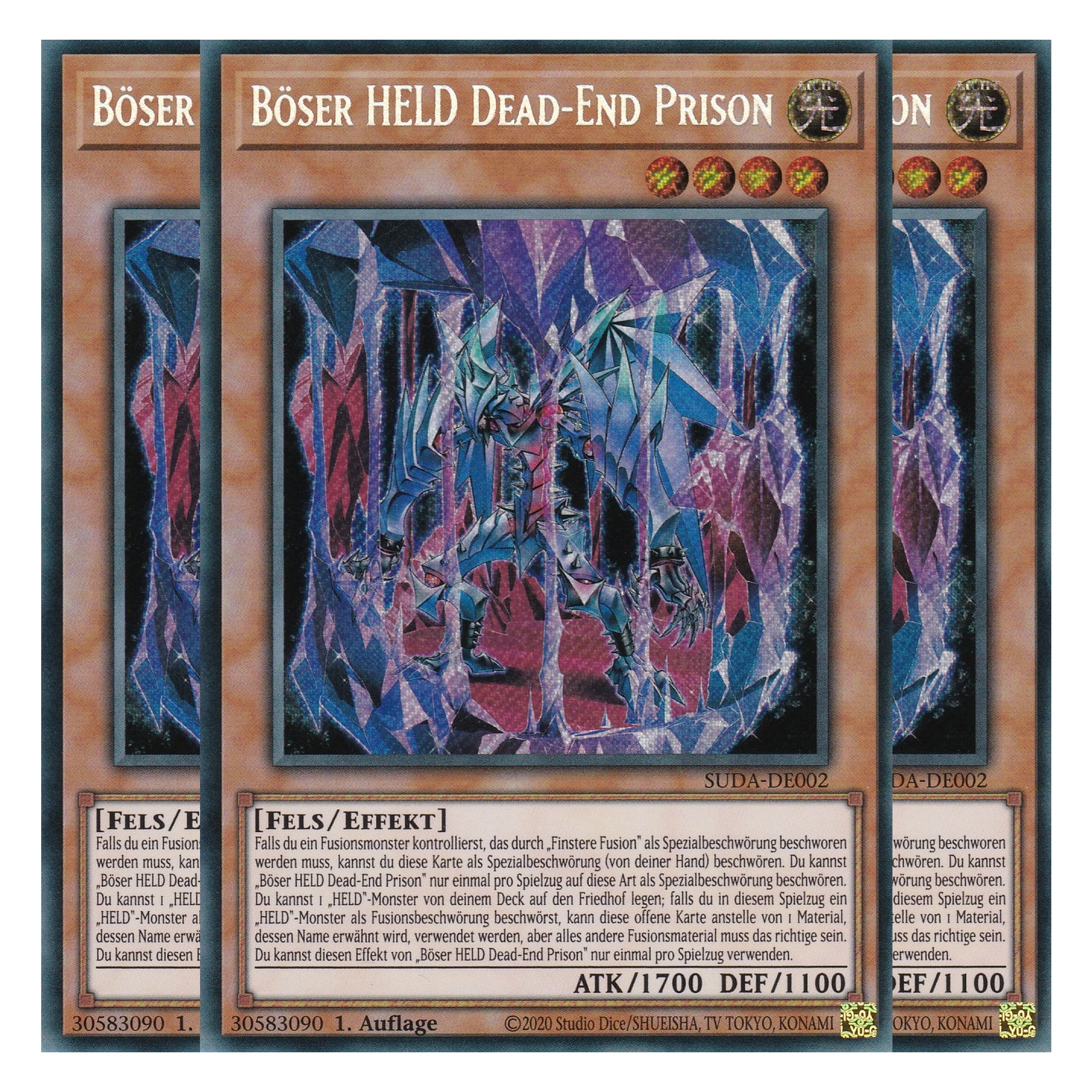 Böser HELD Dead-End Prison - SUDA-DE002 - Secret Rare - Deutsch - 1. Auflage - Supreme Darkness - Playset (3 Kopien) - Yu-Gi-Oh!