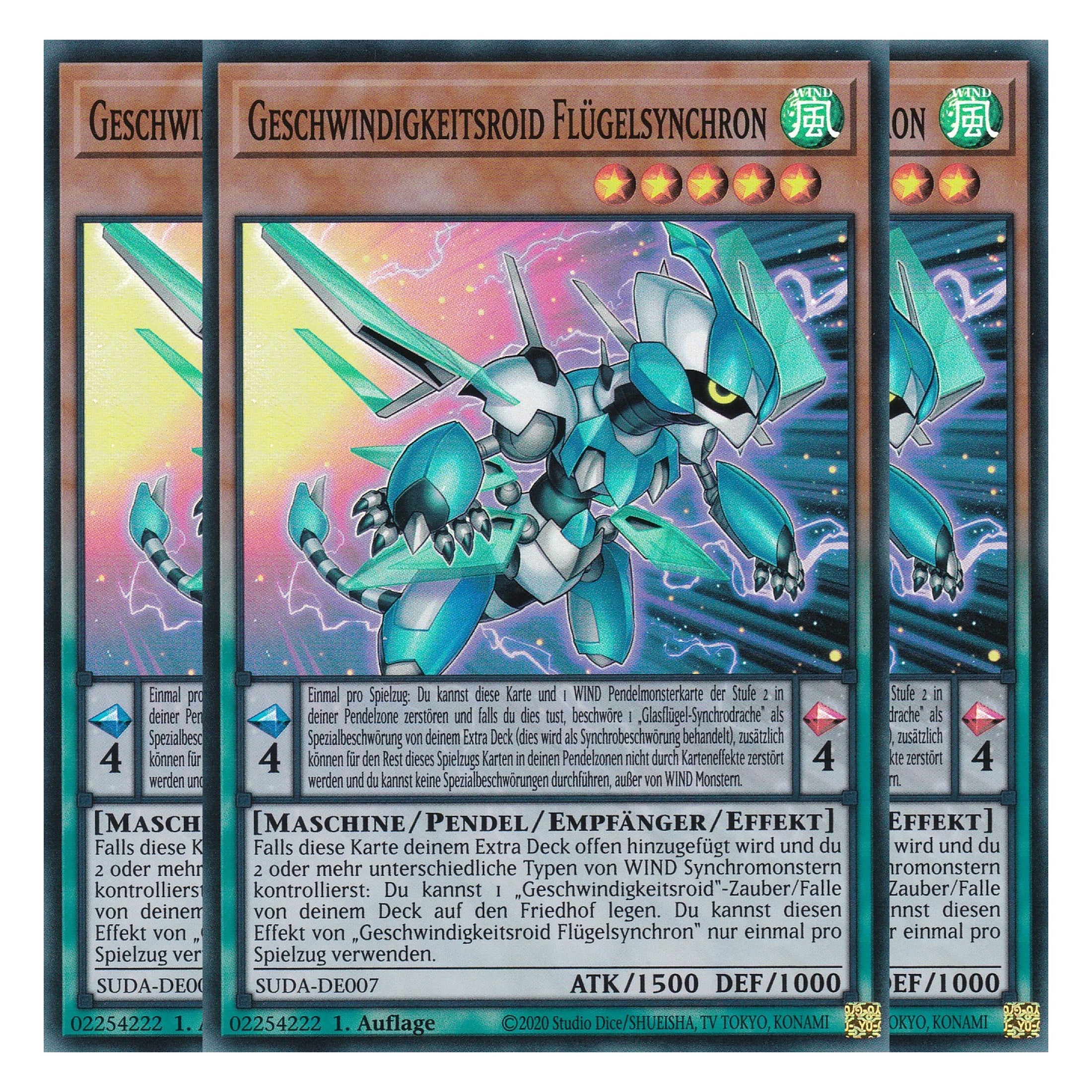 Geschwindkeitsroid Flügelsnchron - SUDA-DE007 - Super Rare - Deutsch - 1. Auflage - Supreme Darkness - Playset (3 Kopien) - Yu-Gi-Oh!