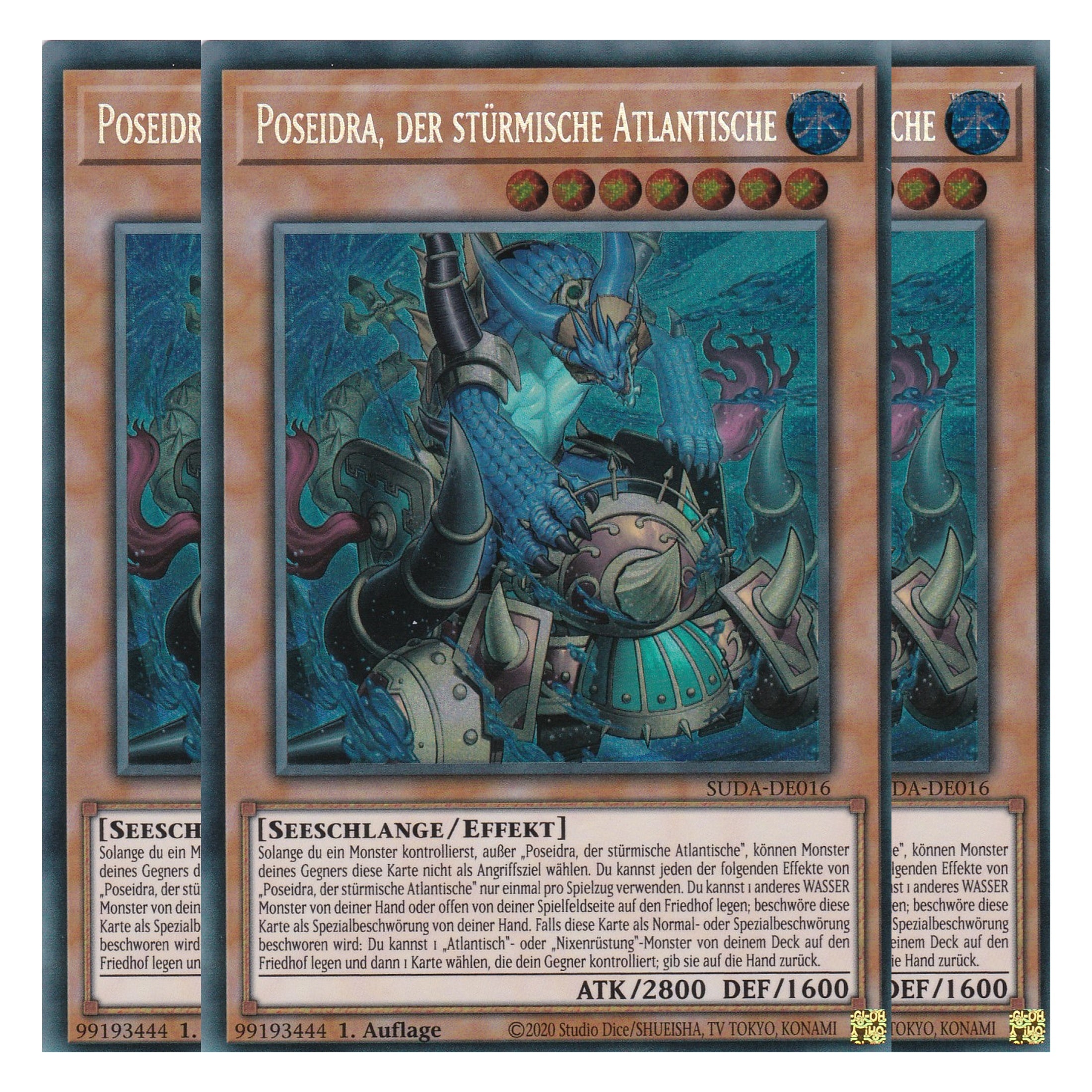 Poseidra der Stürmische Atlantische - SUDA-DE016 - Secret Rare - Deutsch - 1. Auflage - Supreme Darkness - Playset (3 Kopien) - Yu-Gi-Oh!
