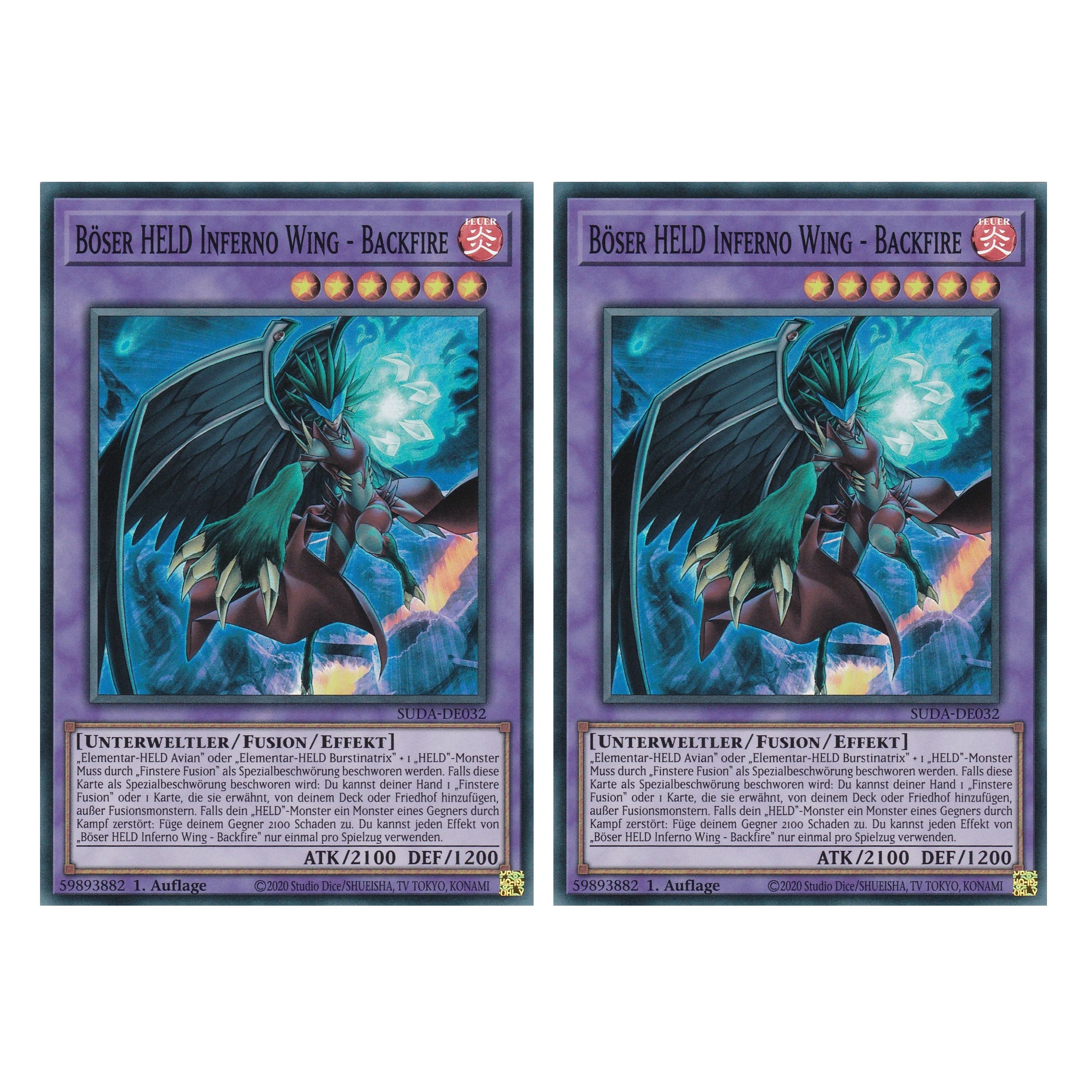 Böser HELD Inferno Wing - Backfire - SUDA-DE032 - Super Rare - Deutsch - 1. Auflage - Supreme Darkness - Duo Set (2 Stück) - Yu-Gi-Oh!