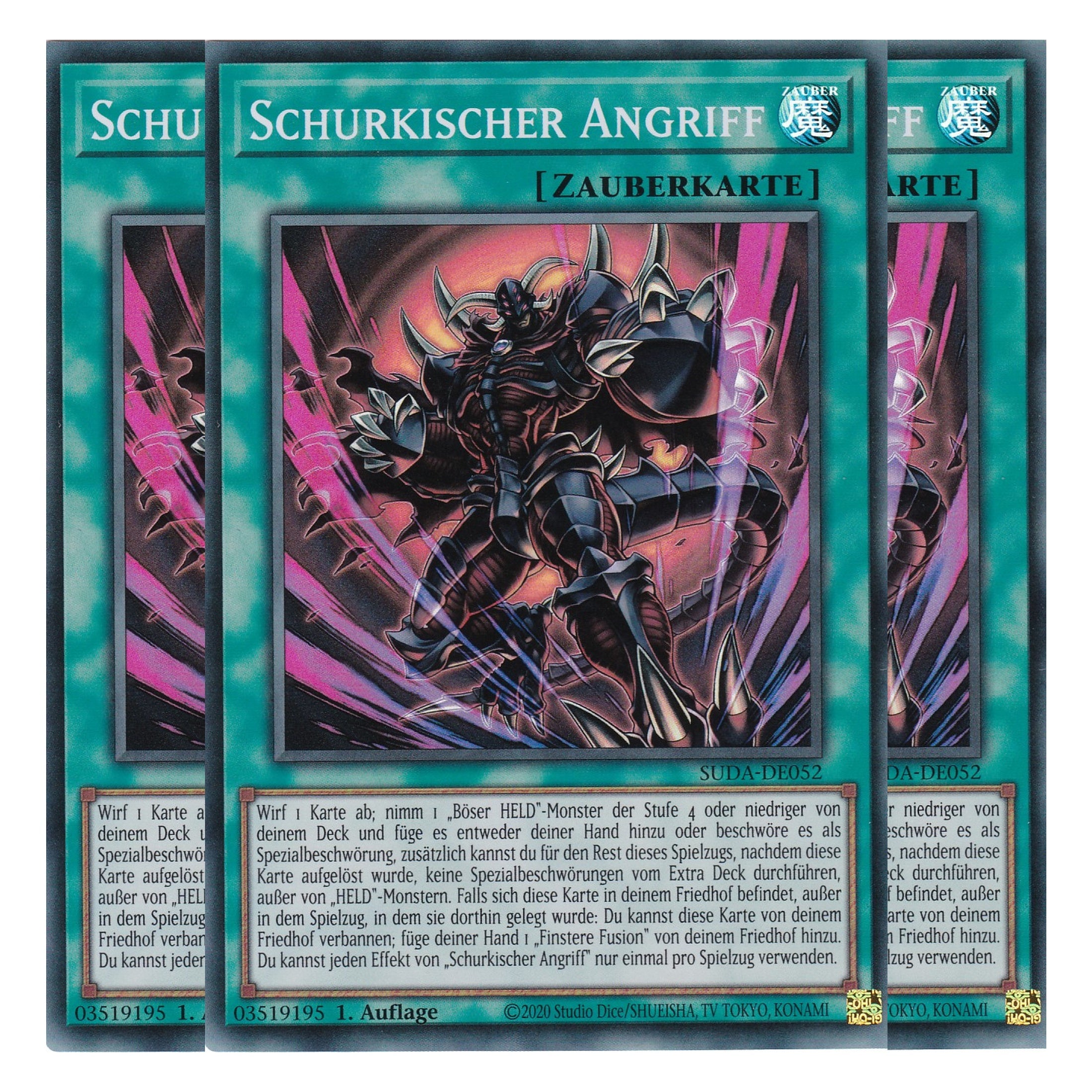 Schurkischer Angriff - SUDA-DE052 - Super Rare - Deutsch - 1. Auflage - Supreme Darkness - Playset (3 Kopien) - Yu-Gi-Oh!