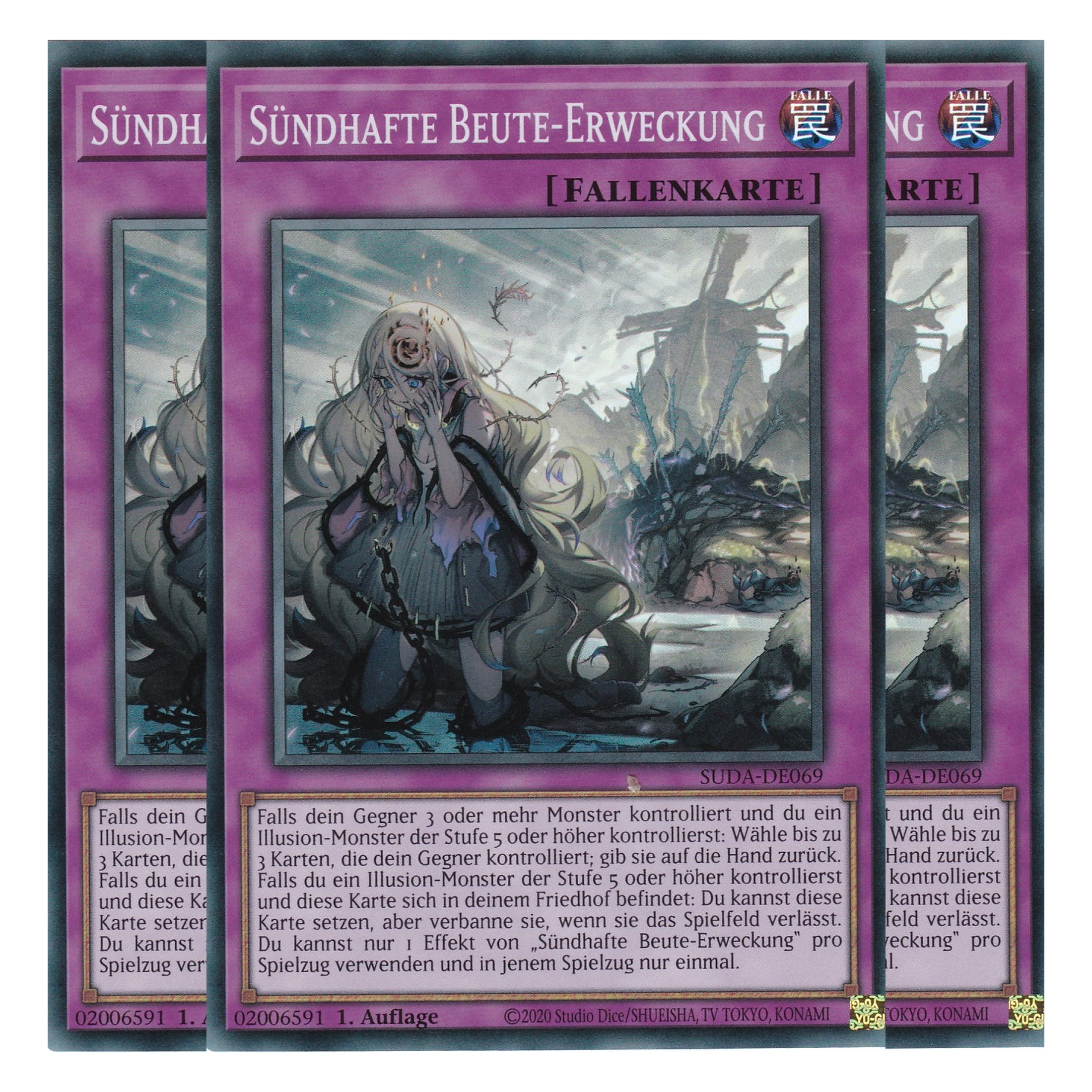 Sündhafte Beute Erweckung - SUDA-DE069 - Super Rare - Deutsch - 1. Auflage - Supreme Darkness - Playset (3 Kopien) - Yu-Gi-Oh!