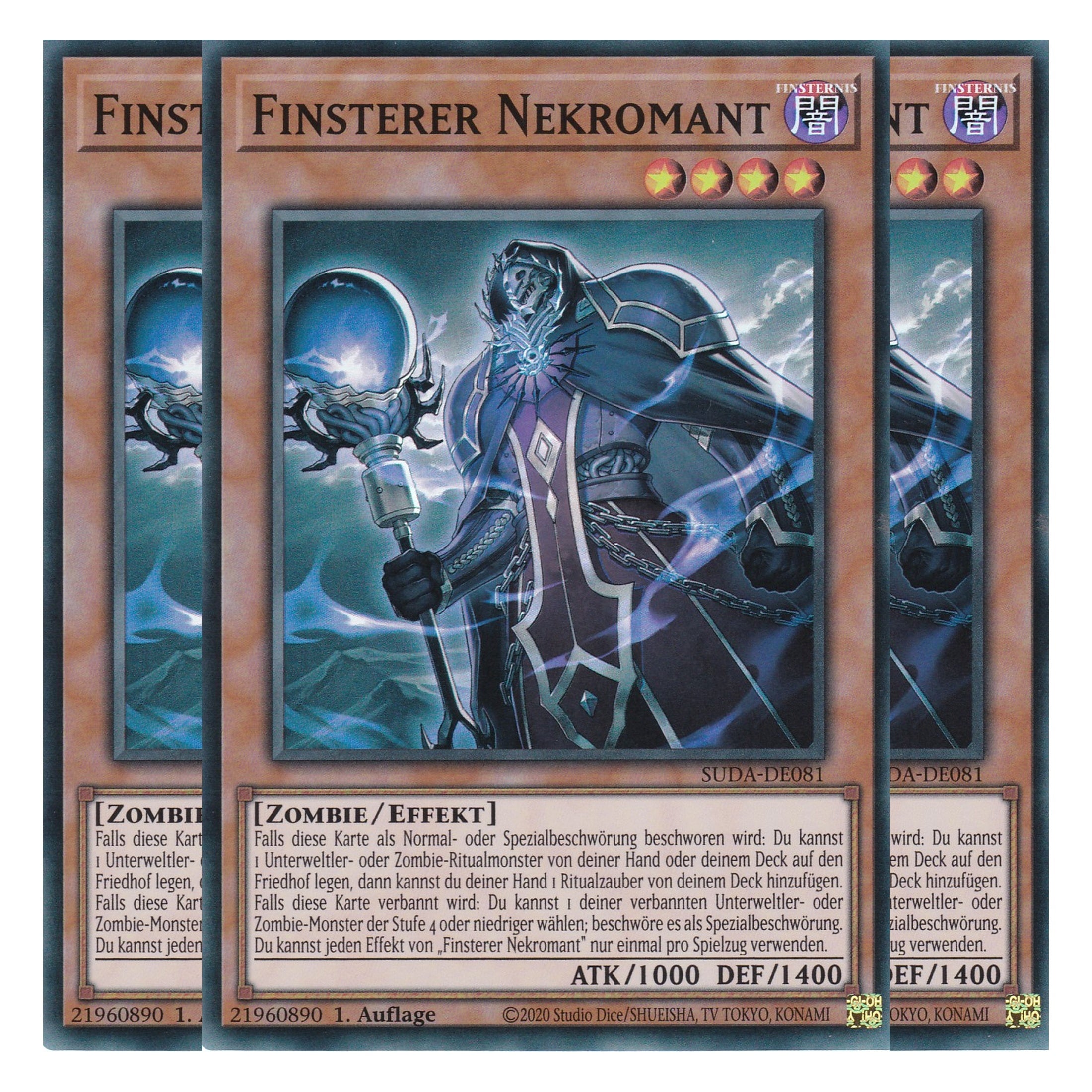 Finsterer Nekromant - SUDA-DE081 - Super Rare - Deutsch - 1. Auflage - Supreme Darkness - Playset (3 Kopien) - Yu-Gi-Oh!