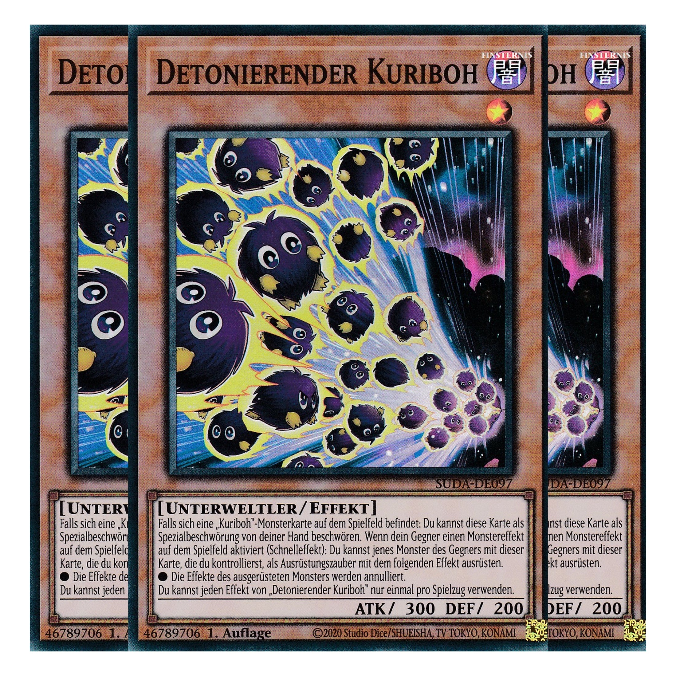 Detonierender Kuriboh - SUDA-DE097 - Super Rare - Deutsch - 1. Auflage - Supreme Darkness - Playset (3 Kopien) - Yu-Gi-Oh!