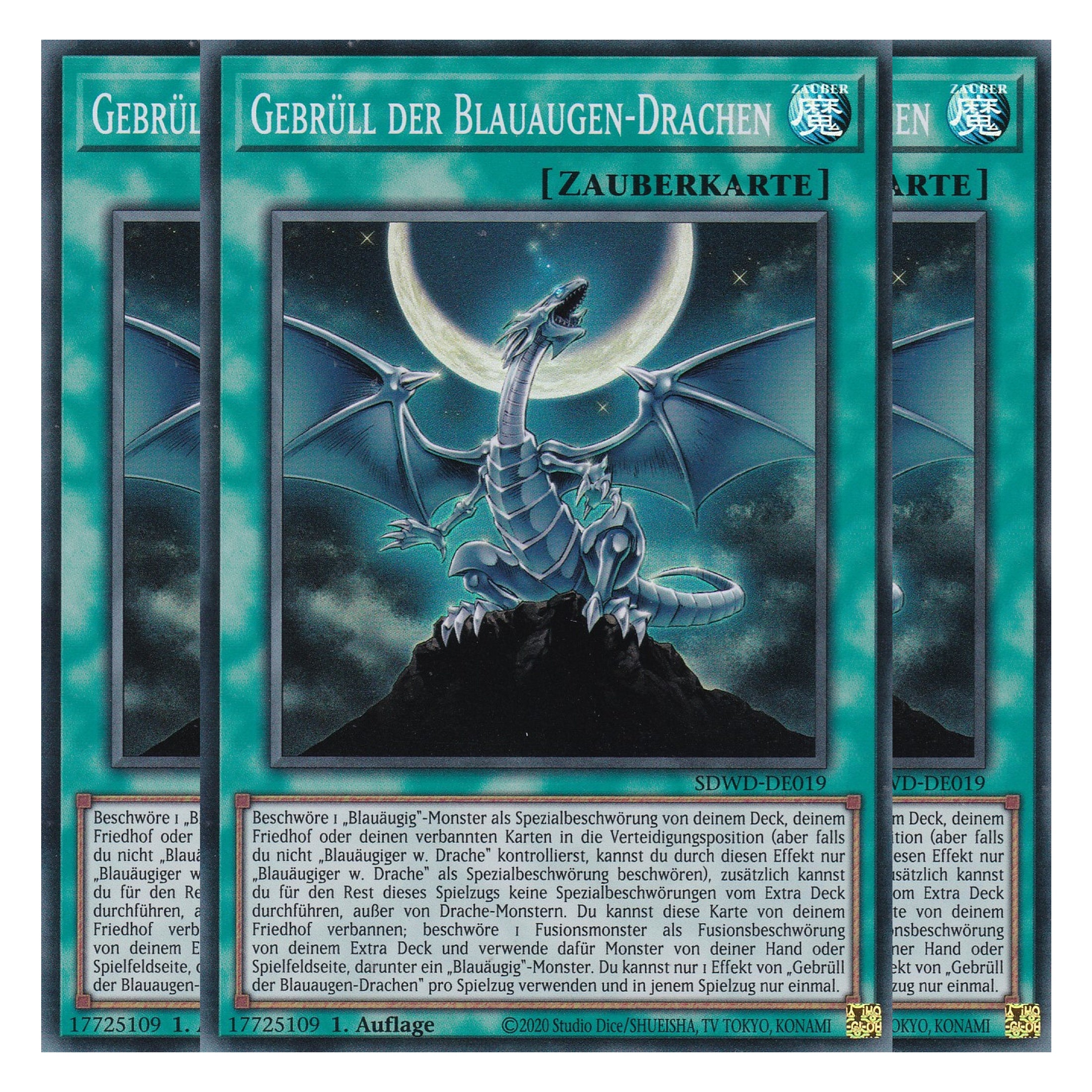 Gebrüll der Blauaugen-Drachen - SDWD-DE019 - Super Rare - Deutsch - 1. Auflage - Structure Deck: Blue Eyes White Destiny - Playset (3 Kopien) - Yu-Gi-Oh!