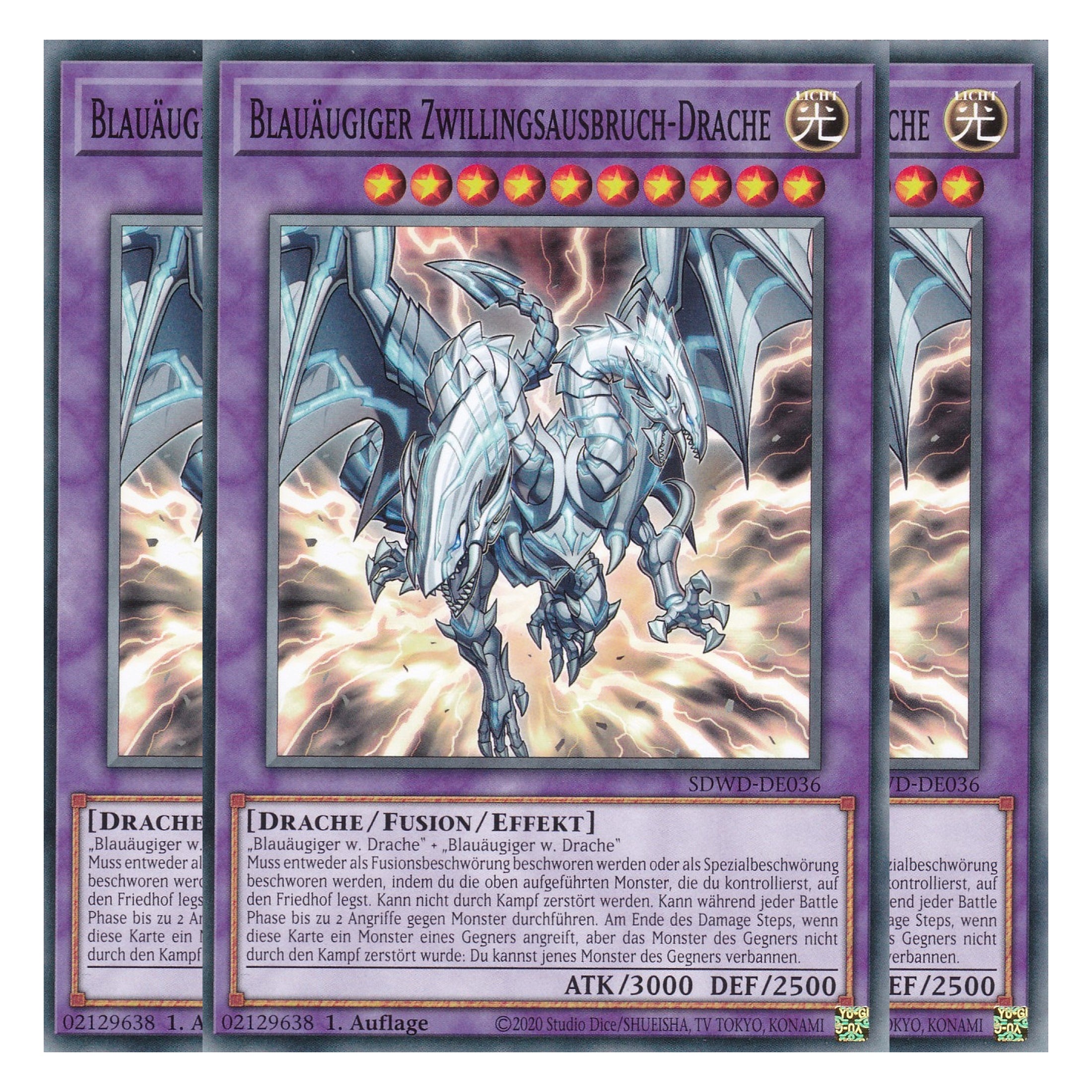 Blauäugiger Zwillingsausbruch-Drache - SDWD-DE036 - Common - Deutsch - 1. Auflage - Structure Deck: Blue Eyes White Destiny - Playset (3 Kopien) - Yu-Gi-Oh!