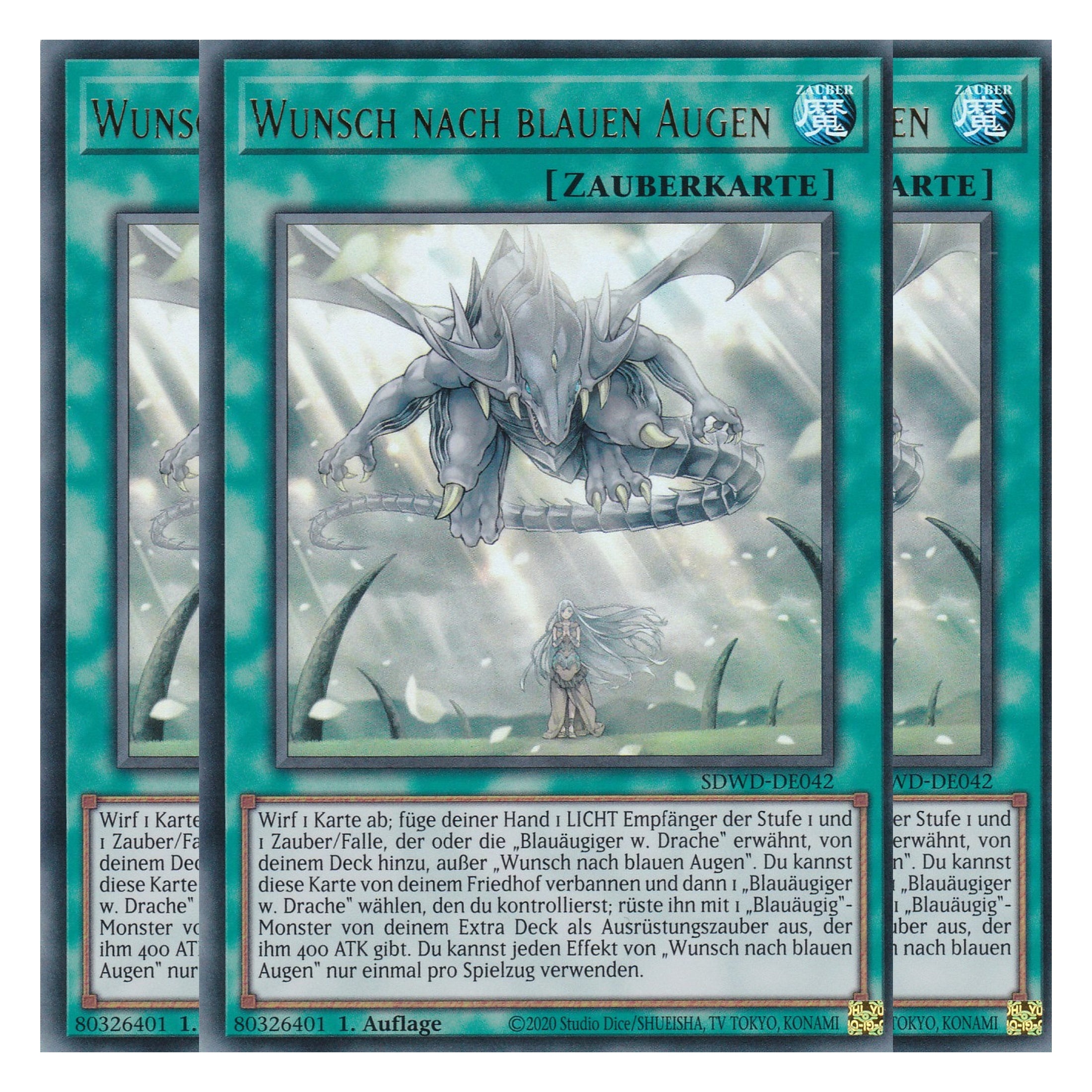 Wunsch nach blauen Augen (V.1) - SDWD-DE042 - Ultra Rare - Deutsch - 1. Auflage - Structure Deck: Blue Eyes White Destiny - Playset (3 Kopien) - Yu-Gi-Oh!