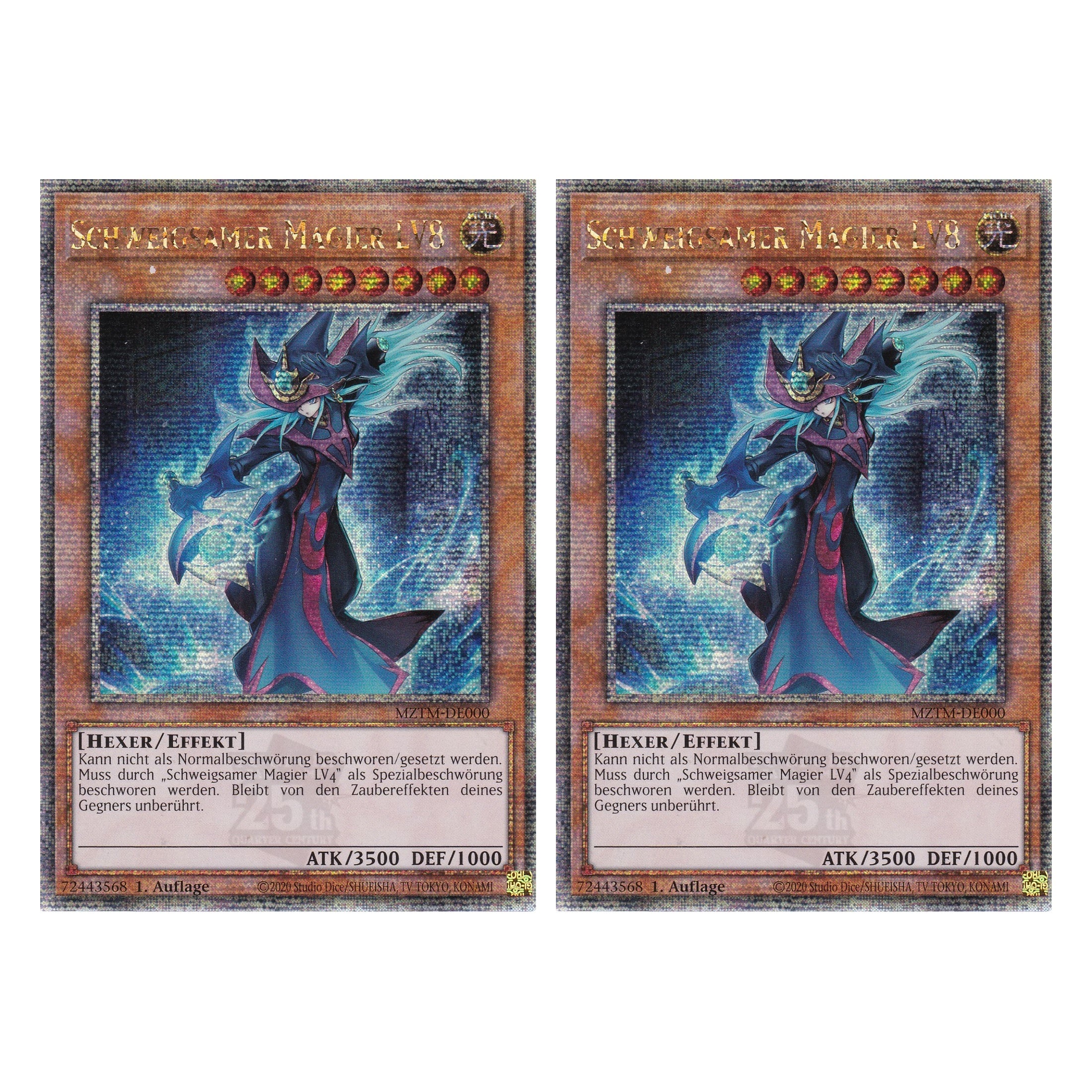 Schweigsamer Magier LV8 - MZTM-DE000 - Quarter Century Secret Rare - Deutsch - 1. Auflage - Maze of the Master - Duo Set (2 Stück) - Yu-Gi-Oh!
