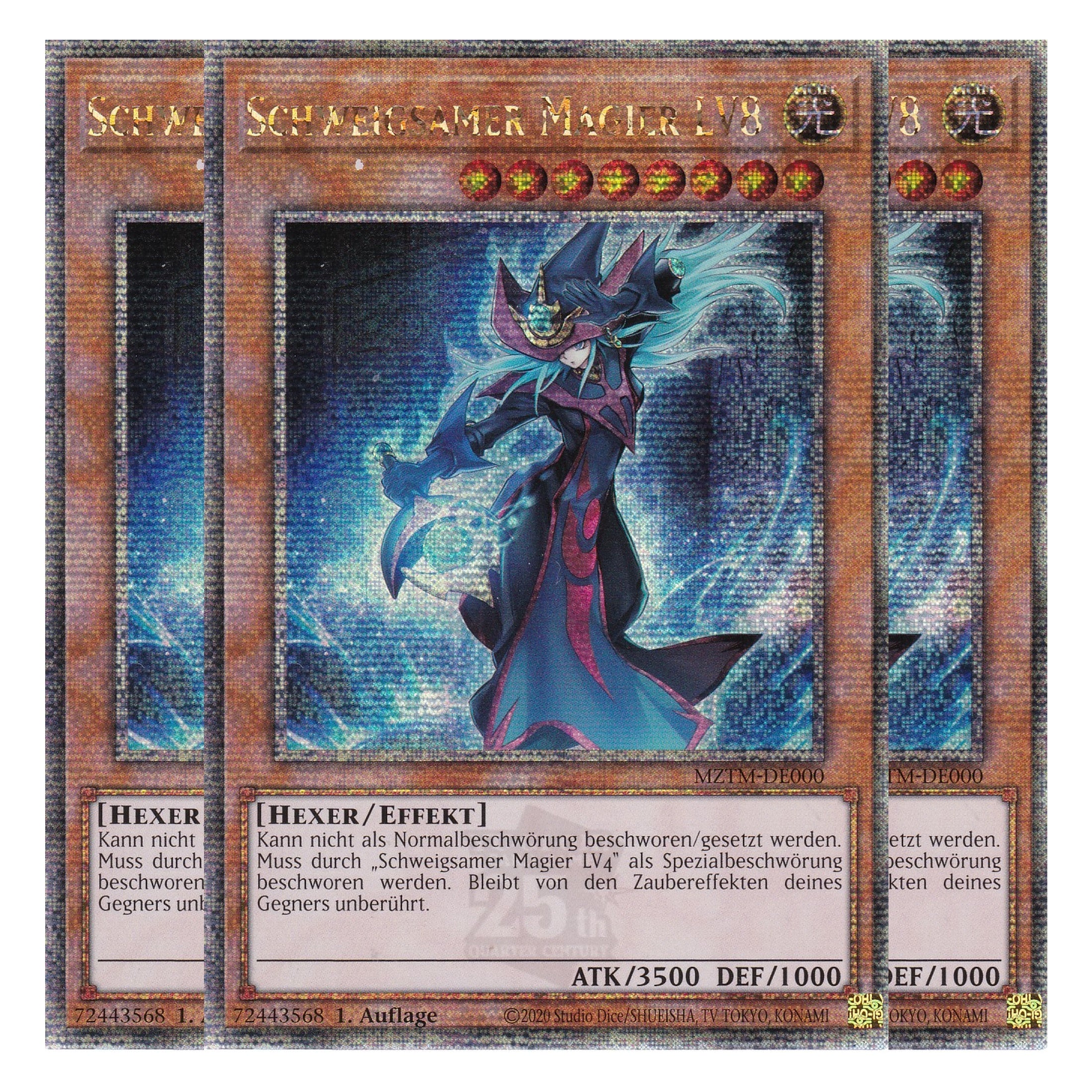 Schweigsamer Magier LV8 - MZTM-DE000 - Quarter Century Secret Rare - Deutsch - 1. Auflage - Maze of the Master - Playset (3 Kopien) - Yu-Gi-Oh!