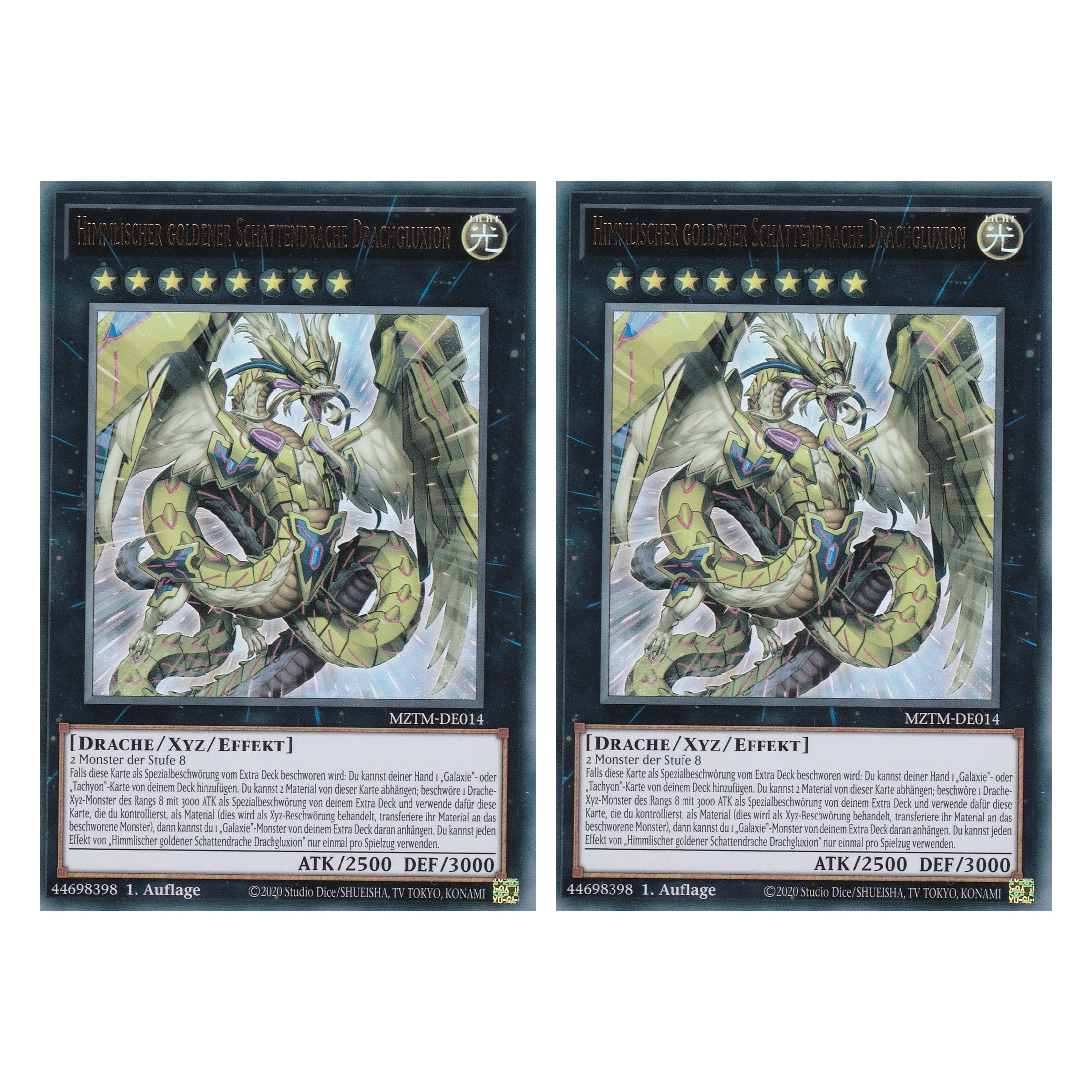 Himmlischer goldener Schattendrache Drachgluxion - MZTM-DE014 - Ultra Rare - Deutsch - 1. Auflage - Maze of the Master - Duo Set (2 Stück) - Yu-Gi-Oh!