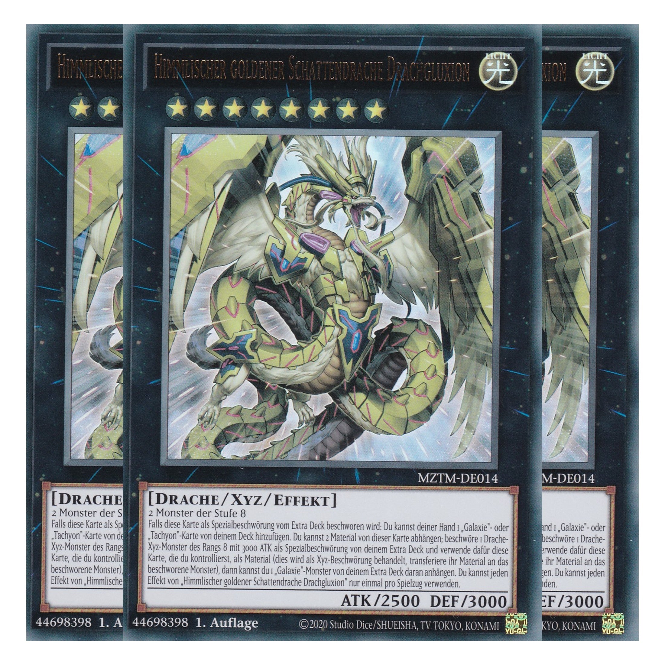 Himmlischer goldener Schattendrache Drachgluxion - MZTM-DE014 - Ultra Rare - Deutsch - 1. Auflage - Maze of the Master - Playset (3 Kopien) - Yu-Gi-Oh!