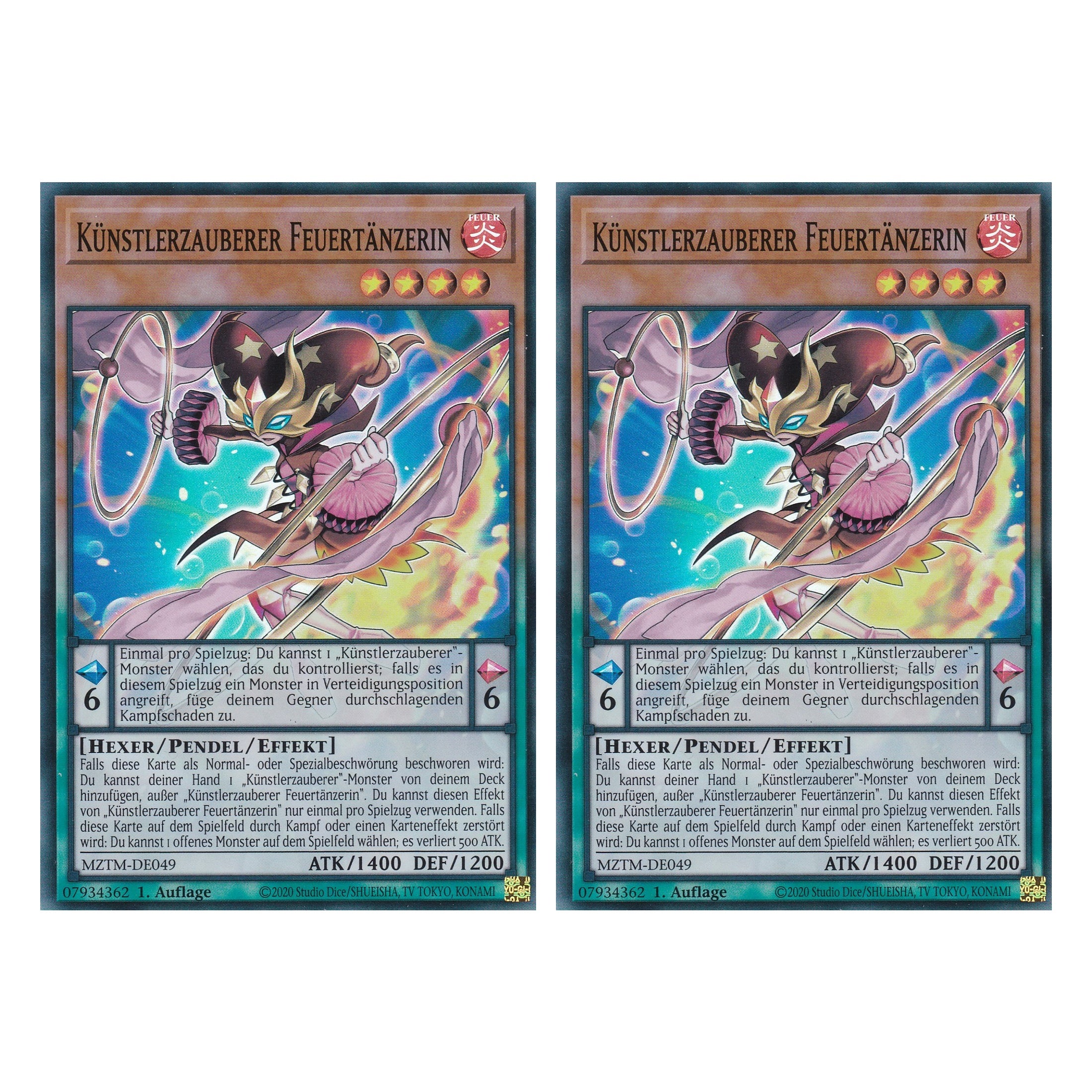 Künstlerzauberer Feuertänzerin - MZTM-DE049 - Super Rare - Deutsch - 1. Auflage - Maze of the Master - Duo Set (2 Stück) - Yu-Gi-Oh!