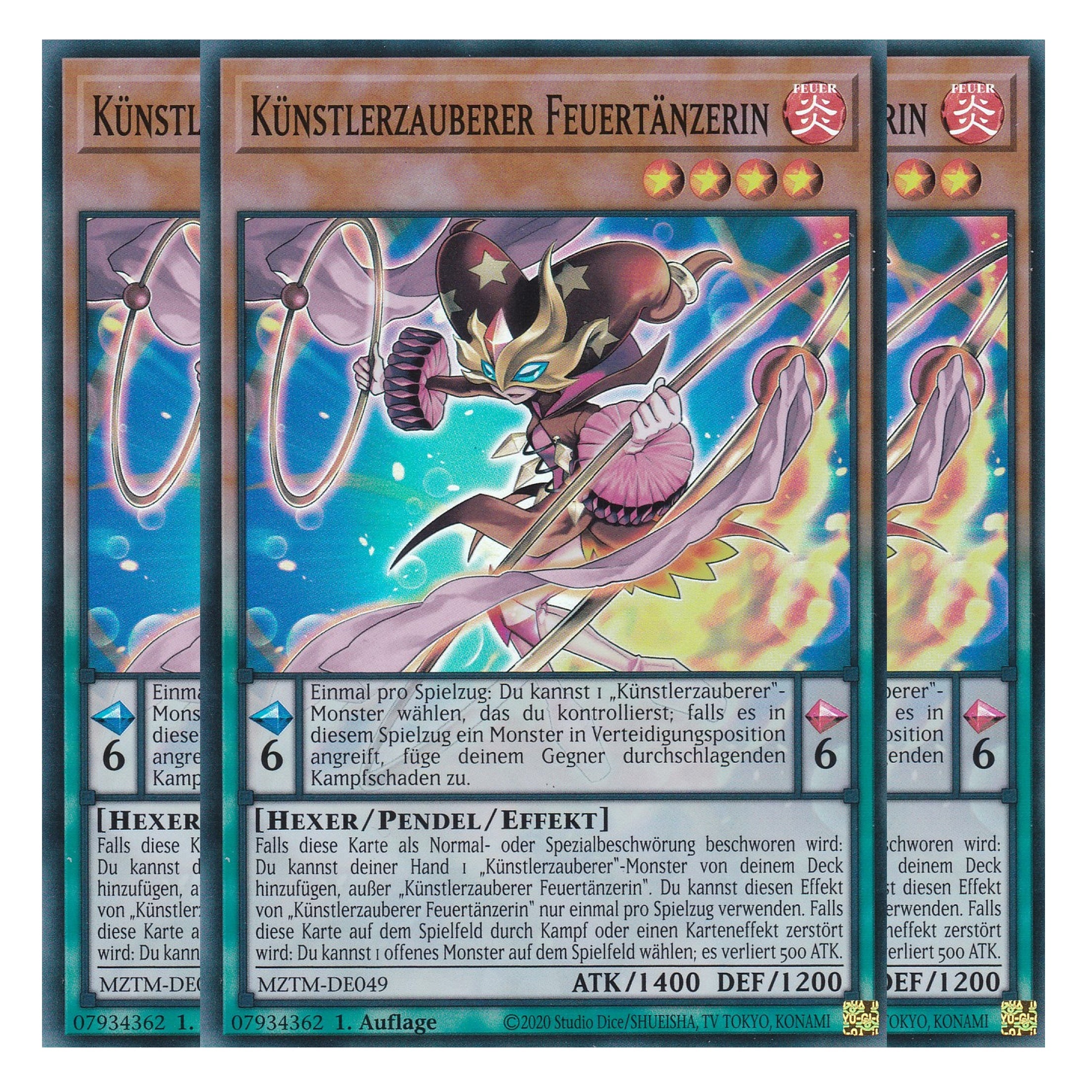 Künstlerzauberer Feuertänzerin - MZTM-DE049 - Super Rare - Deutsch - 1. Auflage - Maze of the Master - Playset (3 Kopien) - Yu-Gi-Oh!
