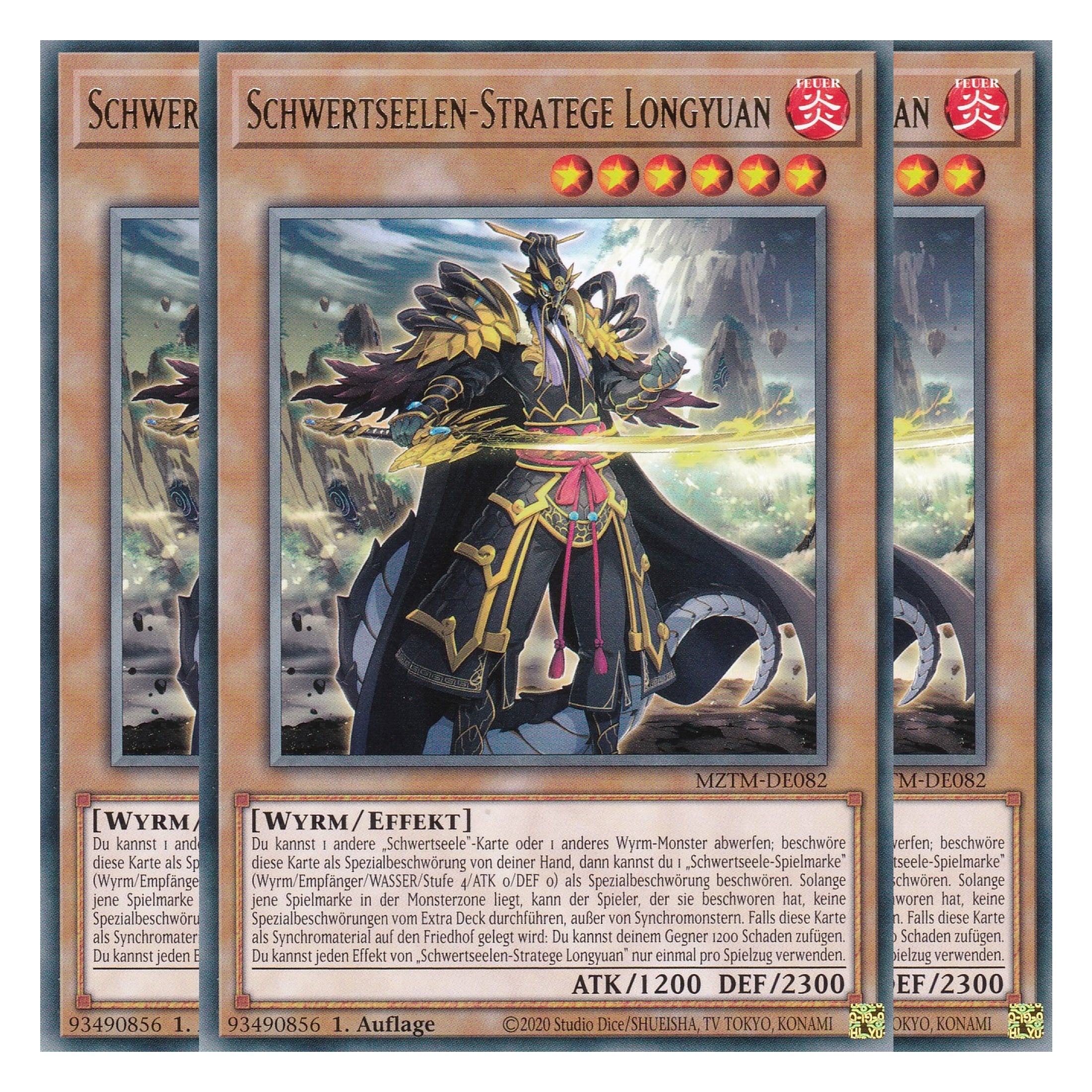 Schwertseelen-Stratege Longyuan - MZTM-DE082 - Rare - Deutsch - 1. Auflage - Maze of the Master - Playset (3 Kopien) - Yu-Gi-Oh!