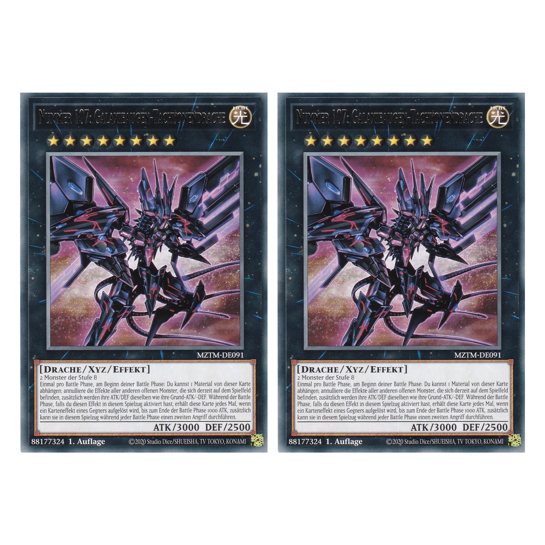 Nummer 107: Galaxieaugen-Tachyonendrache - MZTM-DE091 - Rare - Deutsch - 1. Auflage - Maze of the Master - Duo Set (2 Stück) - Yu-Gi-Oh!