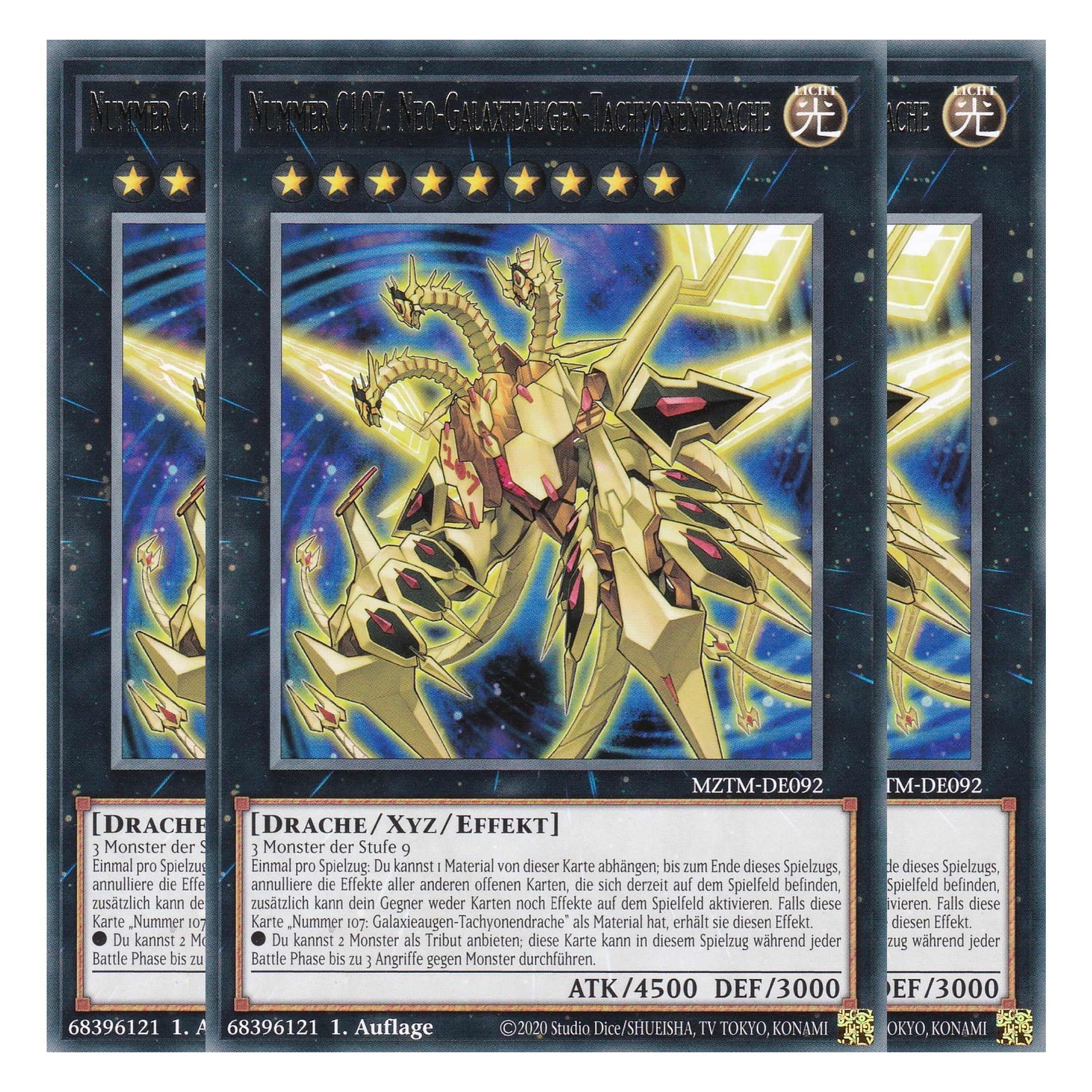 Nummer C107: Neo-Galaxieaugen-Tachyonendrache - MZTM-DE092 - Rare - Deutsch - 1. Auflage - Maze of the Master - Playset (3 Kopien) - Yu-Gi-Oh!