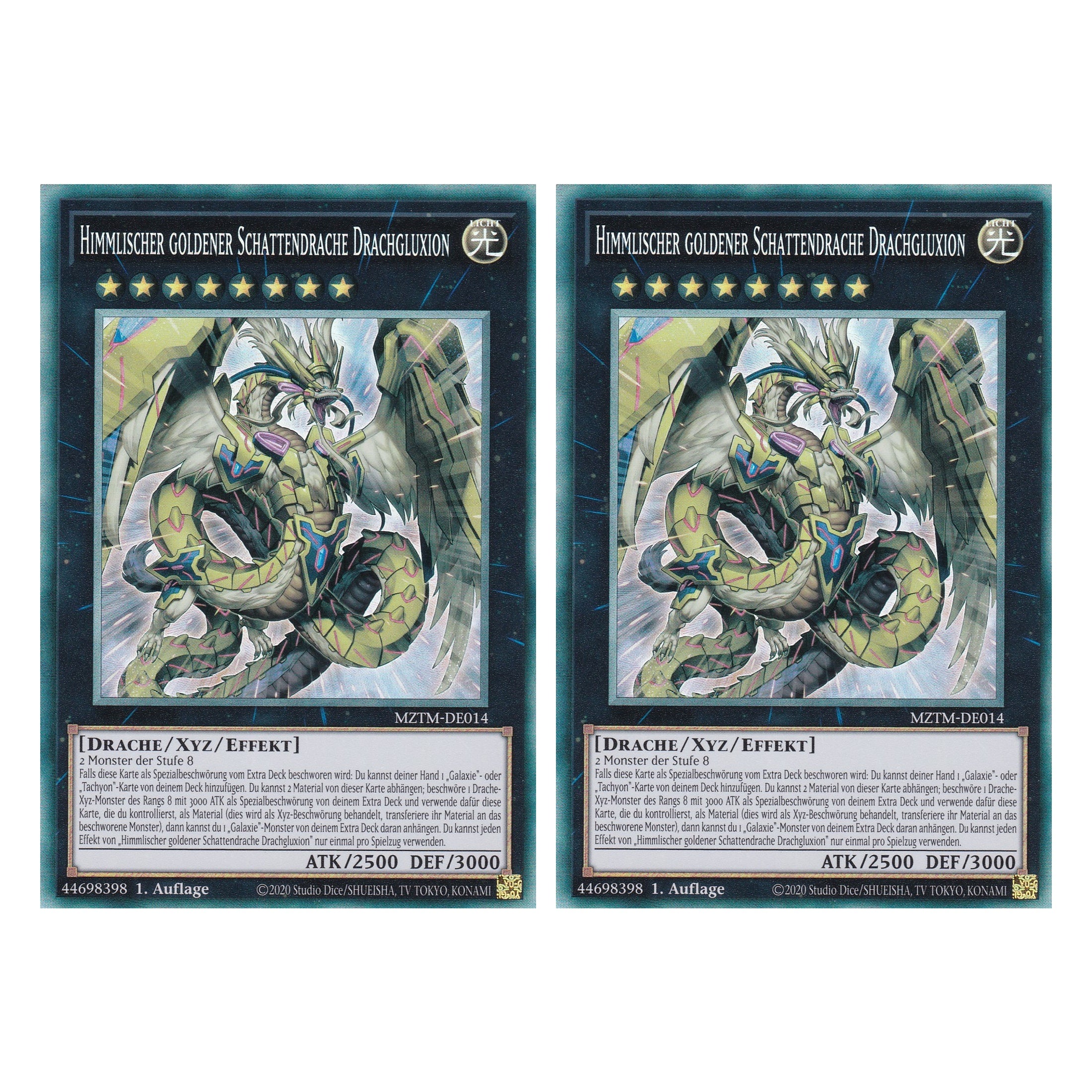 Himmlischer goldener Schattendrache Drachgluxion - MZTM-DE014 - Collector’s Rare - Deutsch - 1. Auflage - Maze of the Master - Duo Set (2 Stück) - Yu-Gi-Oh!