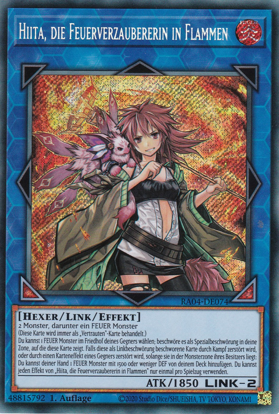 Hiita, die Feuerverzaubererin in Flammen - RA04-DE074 - Secret Rare - Deutsch - 1. Auflage - Quarter Century Stampede
