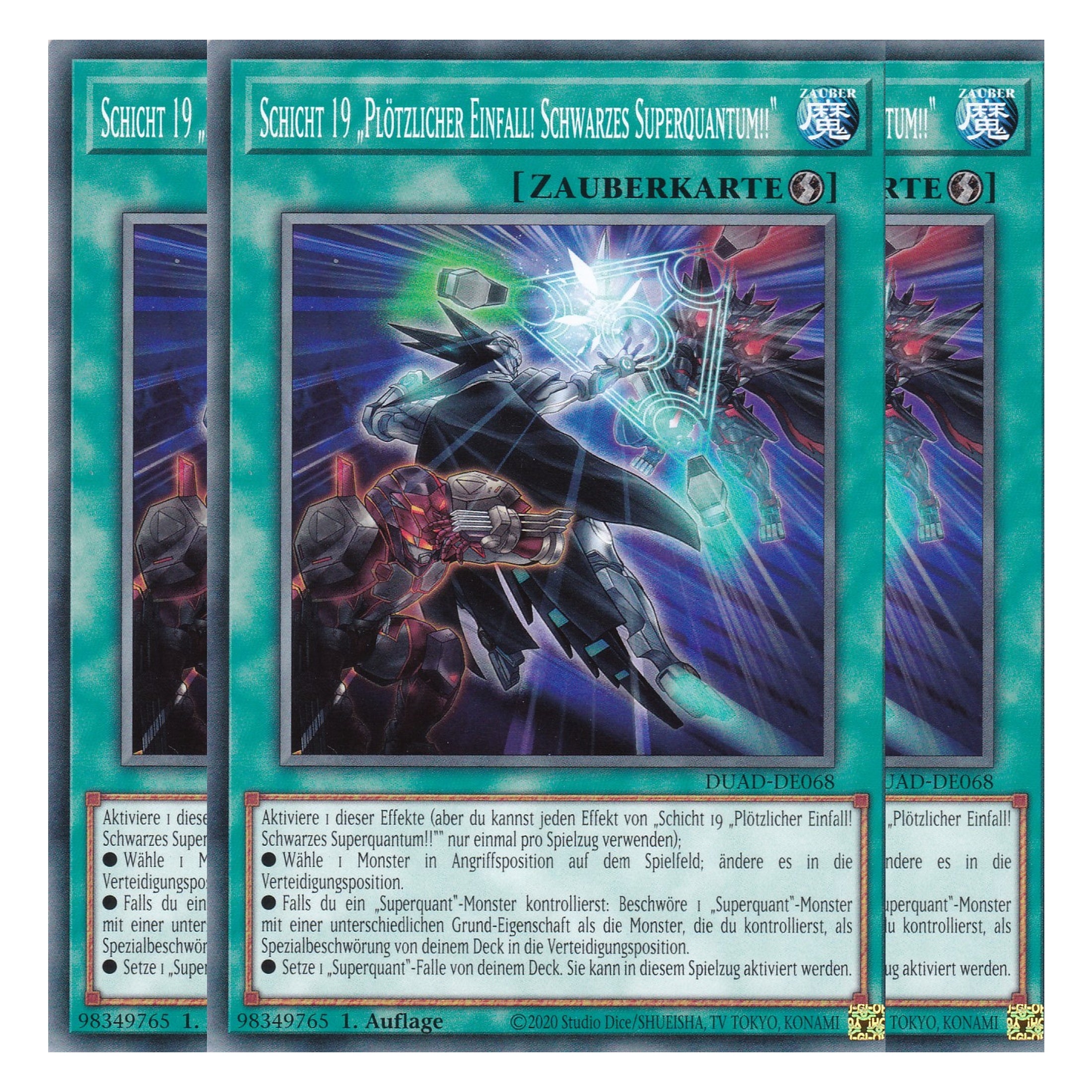 Schicht 19 „Plötzlicher Einfall! Schwarzes Superquantum!!“ - DUAD-DE068 - Common - Deutsch - 1. Auflage - Duelist’s Advance - Playset (3 Kopien) - Yu-Gi-Oh!