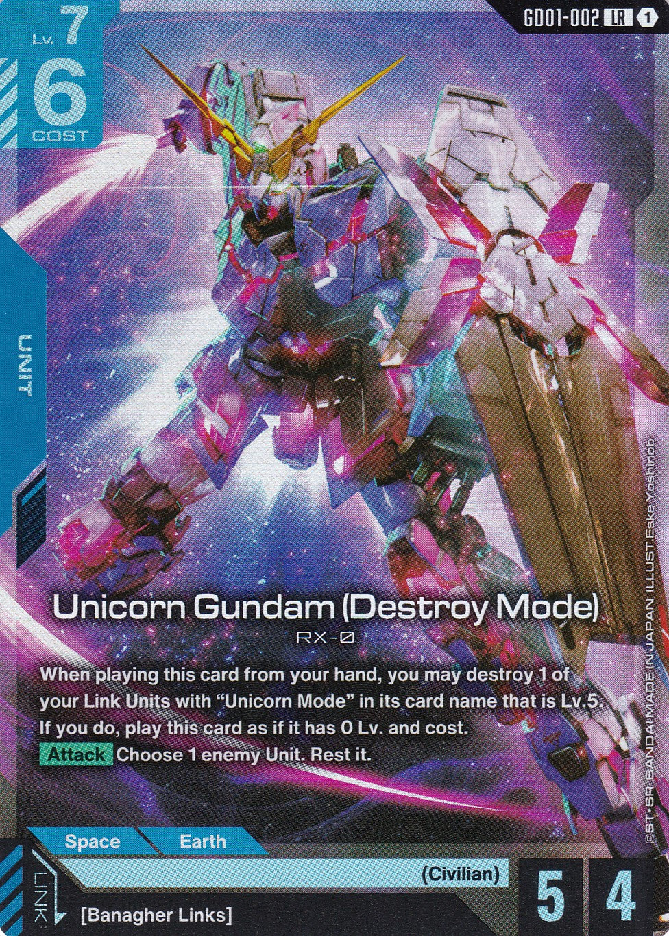 Unicorn Gundam (Destroy Mode) RX-0 - GD01-002 - Legend Rare - Newtype Rising - GUNDAM TCG