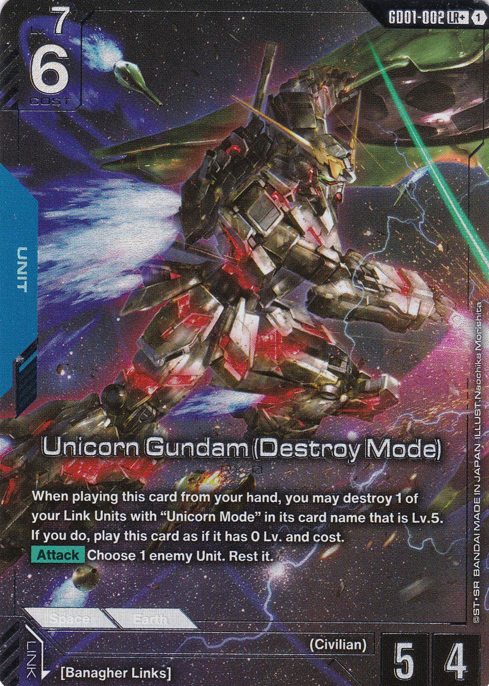 Unicorn Gundam (Destroy Mode) RX-0 (Alt. Art) - GD01-002 - Legend Rare - Newtype Rising - GUNDAM TCG
