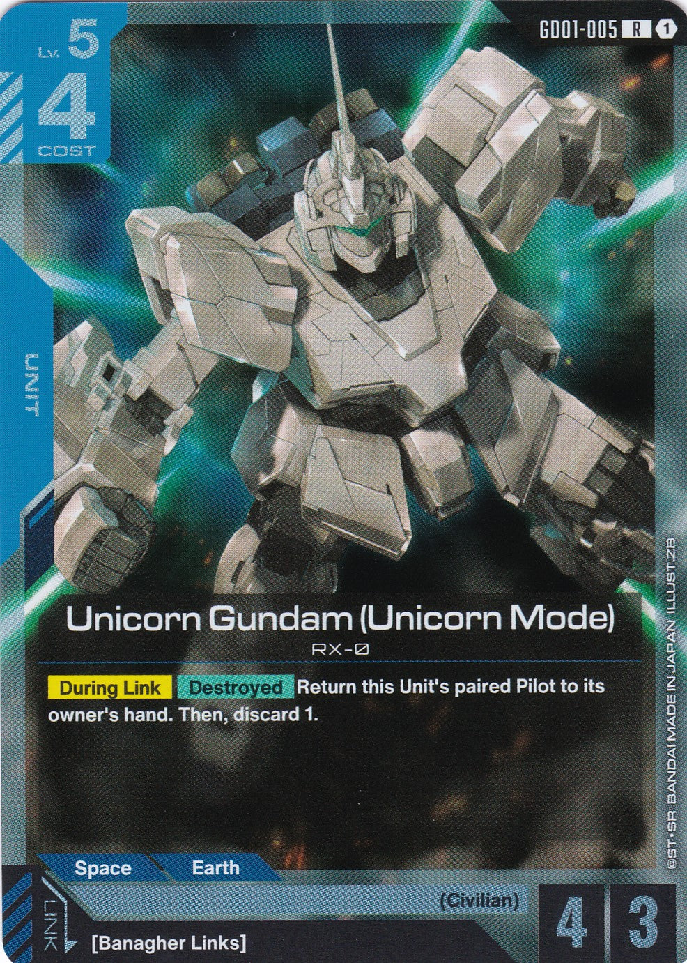 Unicorn Gundam (Unicorn Mode) - GD01-005 - Rare - Newtype Rising - GUNDAM TCG