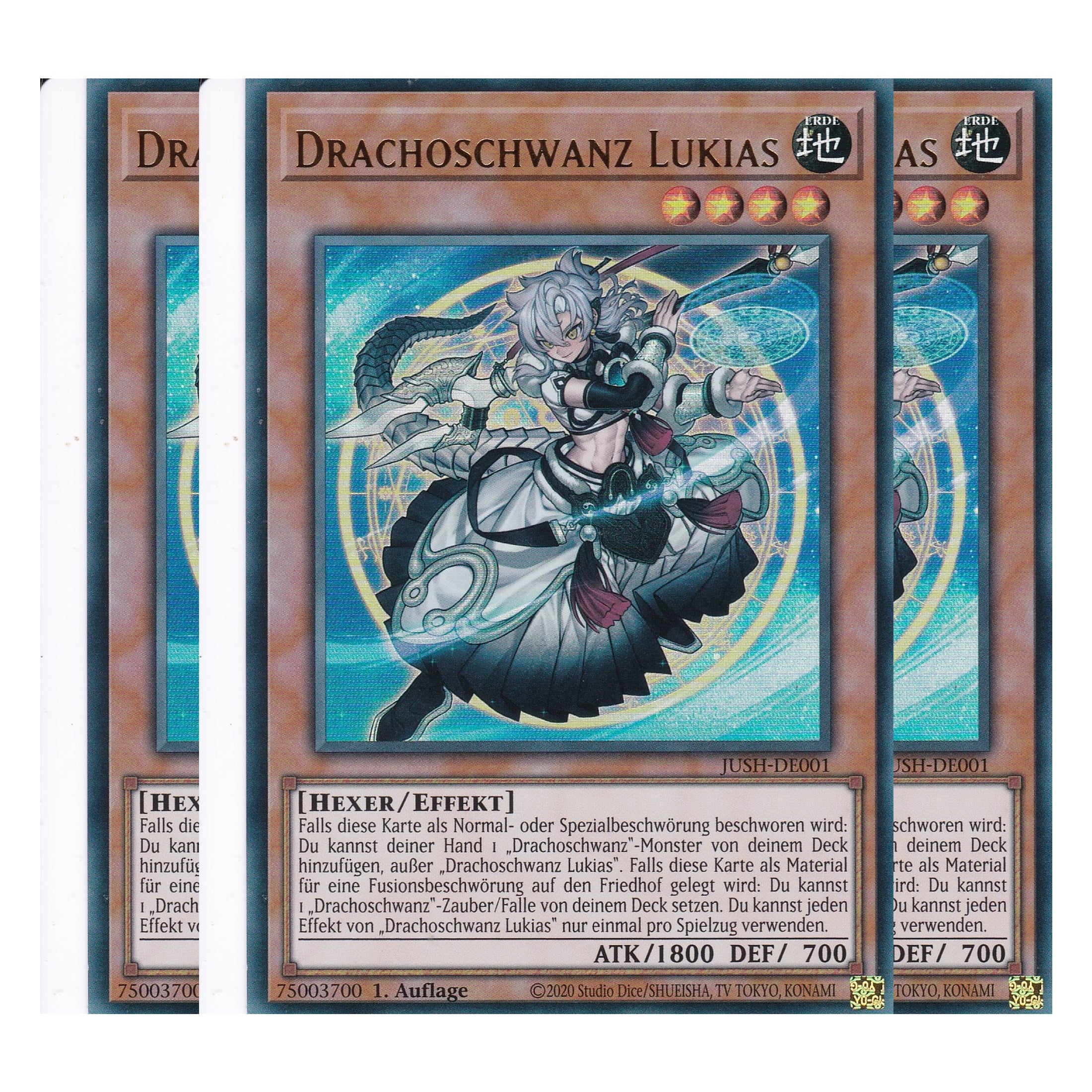 Drachoschwanz Lukias - JUSH-DE001 - Ultra Rare - Deutsch - 1. Auflage - Justice Hunters - Playset (3 Kopien) - Yu-Gi-Oh!