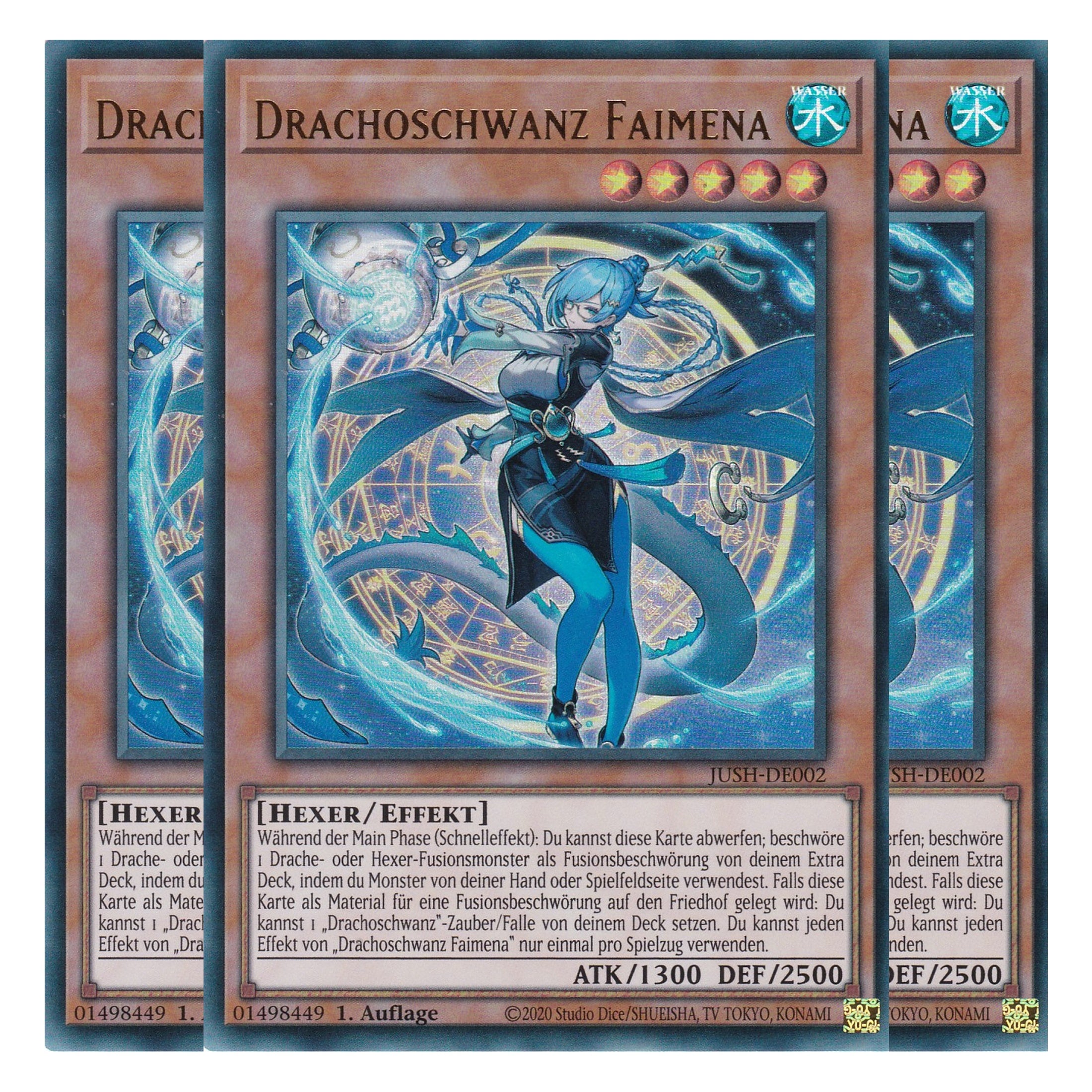 Drachoschwanz Faimena - JUSH-DE002 - Ultra Rare - Deutsch - 1. Auflage - Justice Hunters - Playset (3 Kopien) - Yu-Gi-Oh!