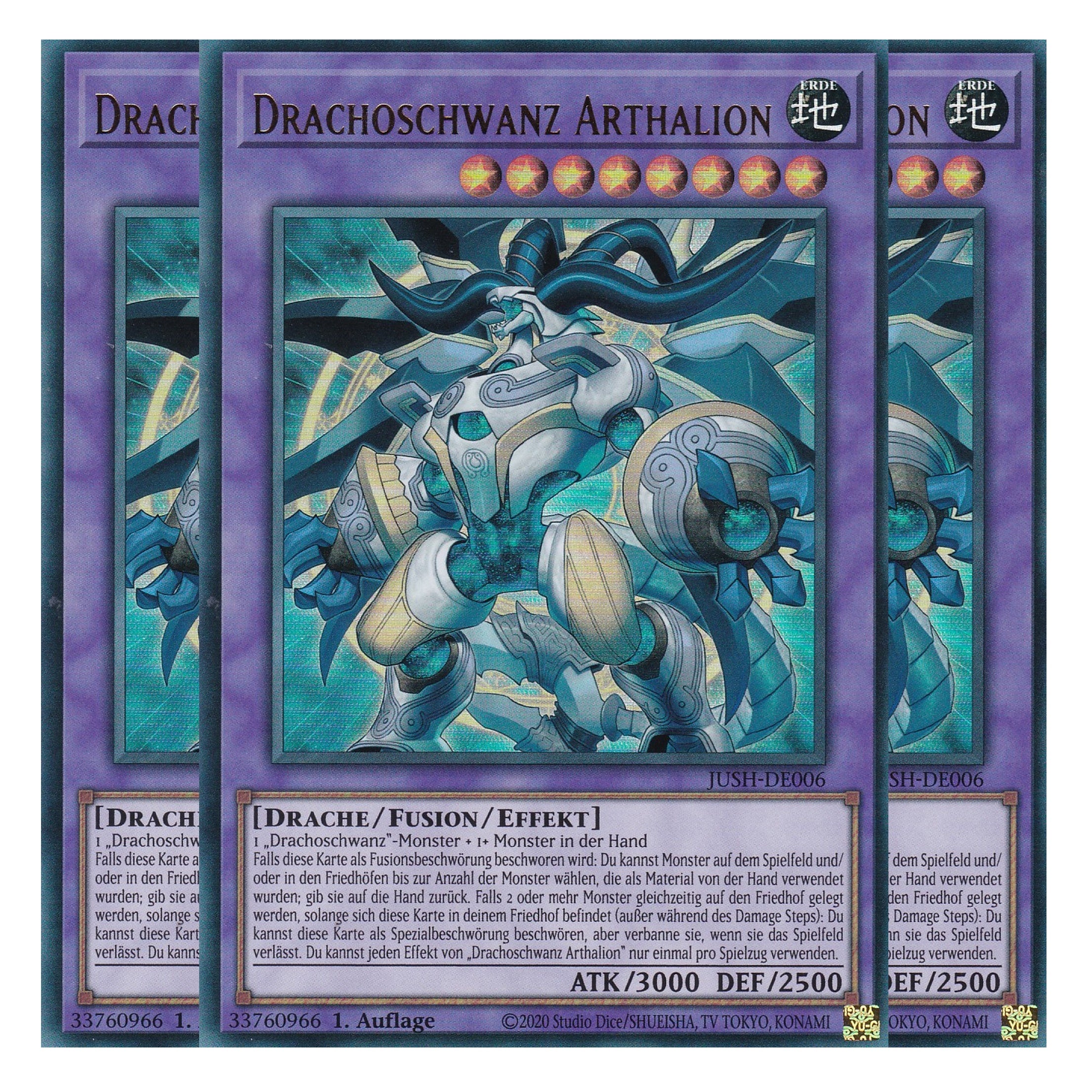 Drachoschwanz Arthalion - JUSH-DE006 - Ultra Rare - Deutsch - 1. Auflage - Justice Hunters - Playset (3 Kopien) - Yu-Gi-Oh!