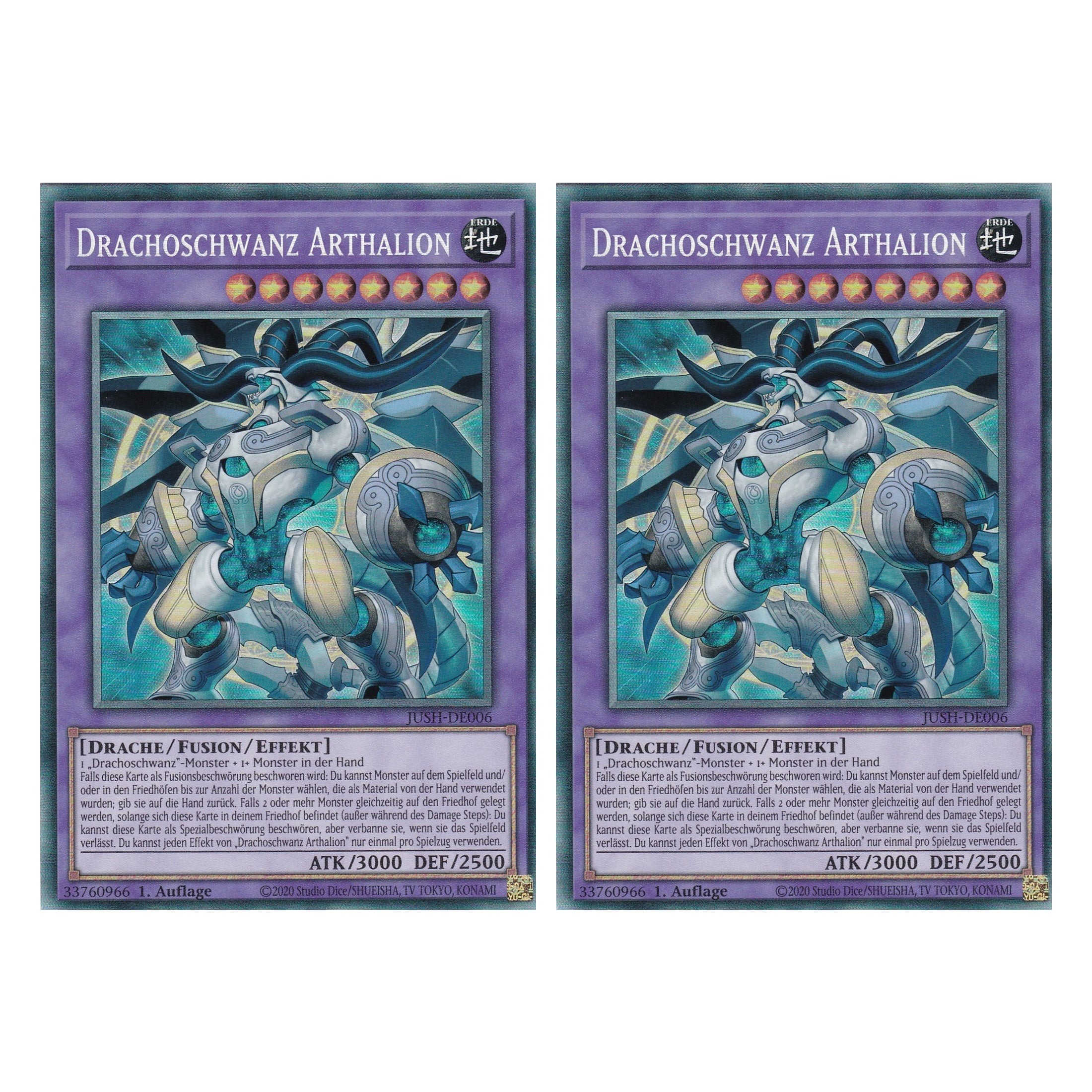 Drachoschwanz Arthalion - JUSH-DE006 - Collector’s Rare - Deutsch - 1. Auflage - Justice Hunters - Duo Set (2 Stück) - Yu-Gi-Oh!