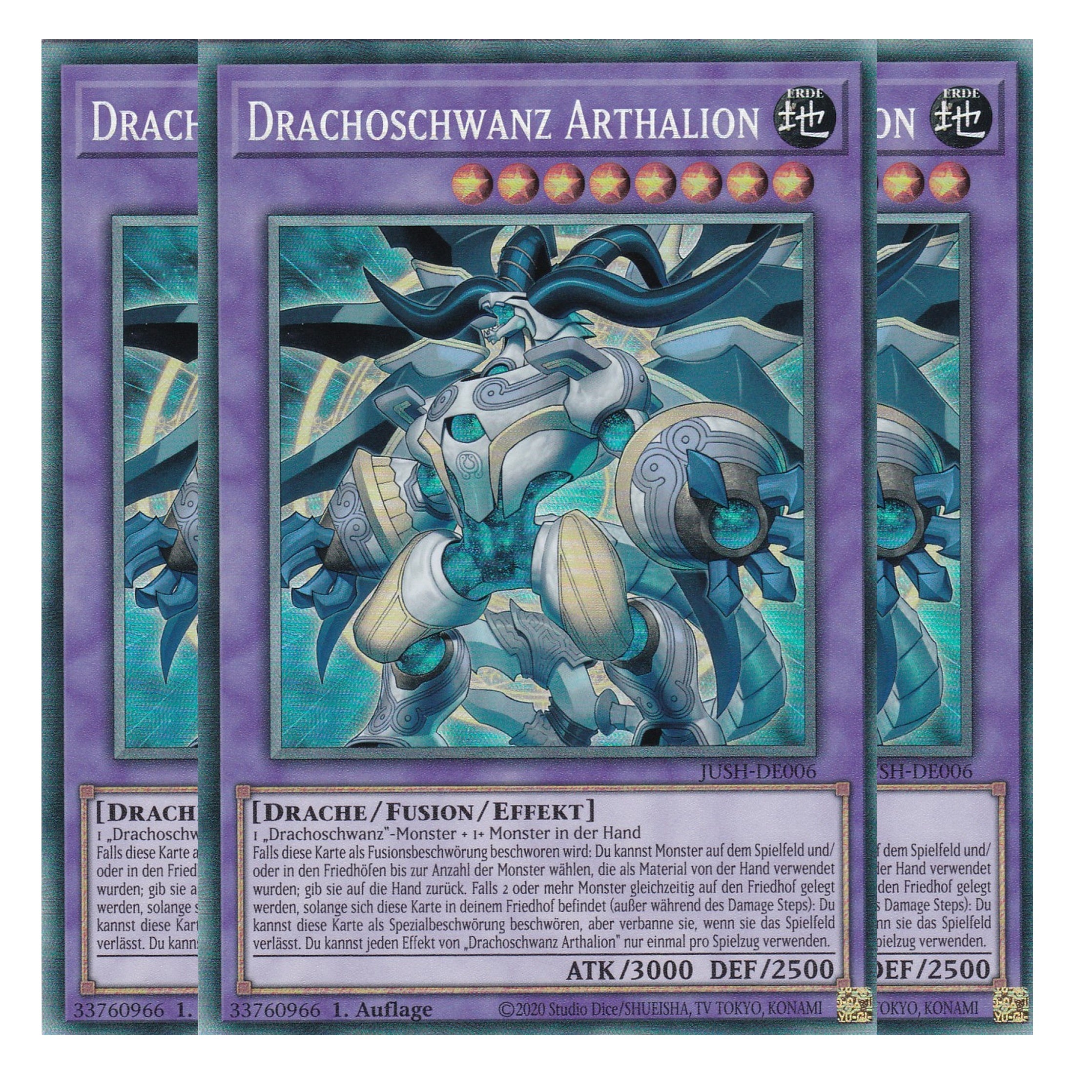 Drachoschwanz Arthalion - JUSH-DE006 - Collector’s Rare - Deutsch - 1. Auflage - Justice Hunters - Playset (3 Kopien) - Yu-Gi-Oh!