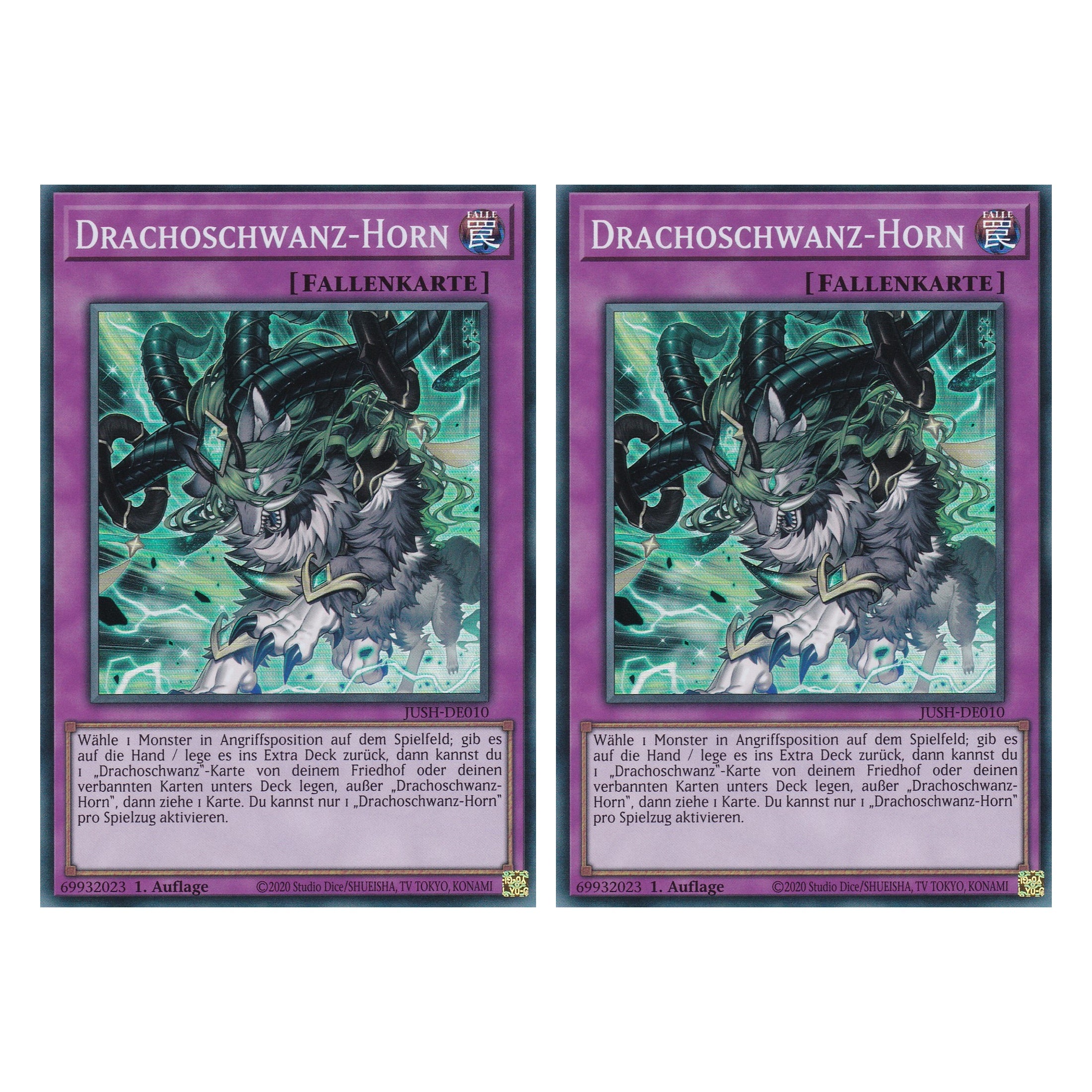 Drachoschwanz Horn - JUSH-DE010 - Super Rare - Deutsch - 1. Auflage - Justice Hunters - Duo Set (2 Stück) - Yu-Gi-Oh!