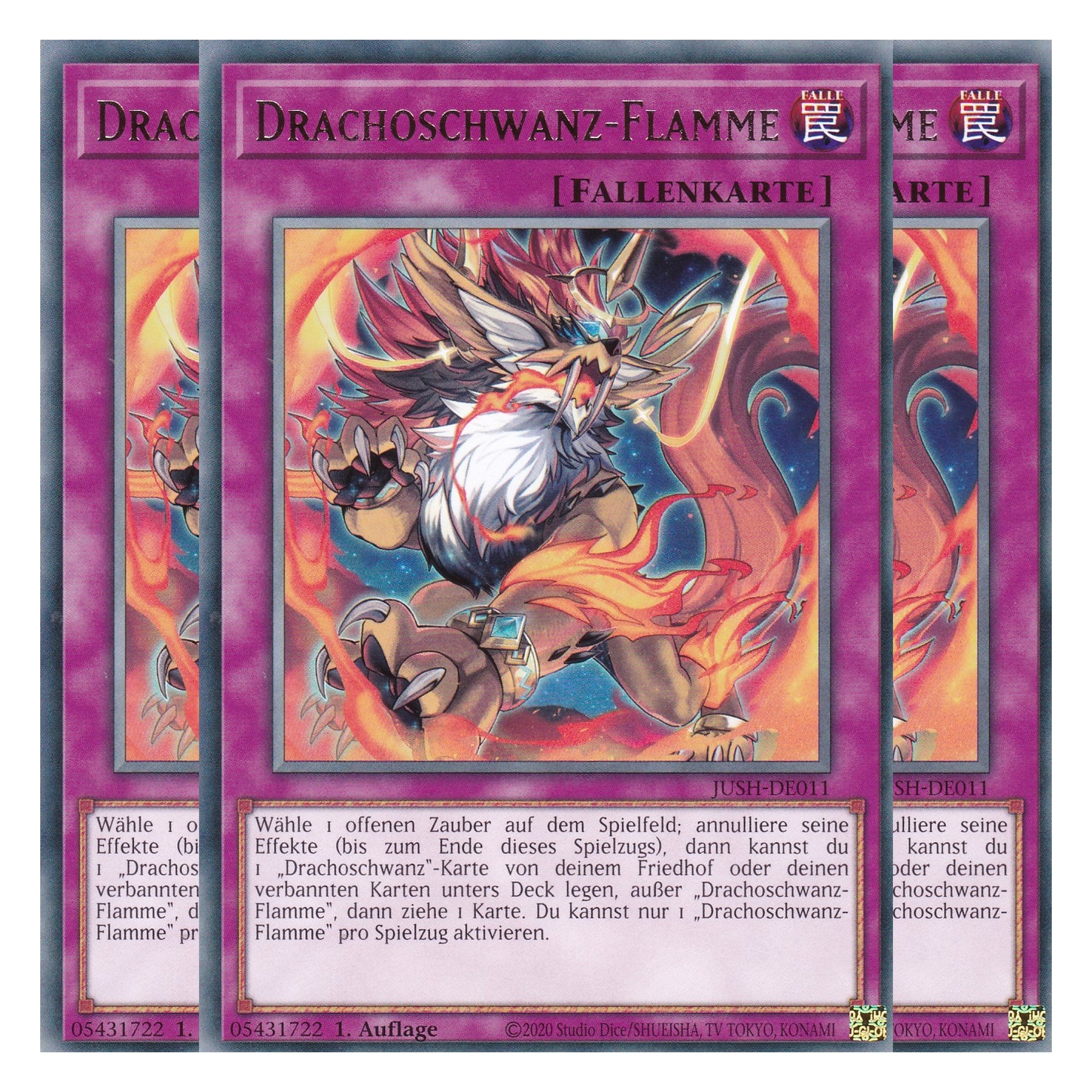 Drachoschwanz Flamme - JUSH-DE011 - Rare - Deutsch - 1. Auflage - Justice Hunters - Playset (3 Kopien) - Yu-Gi-Oh!