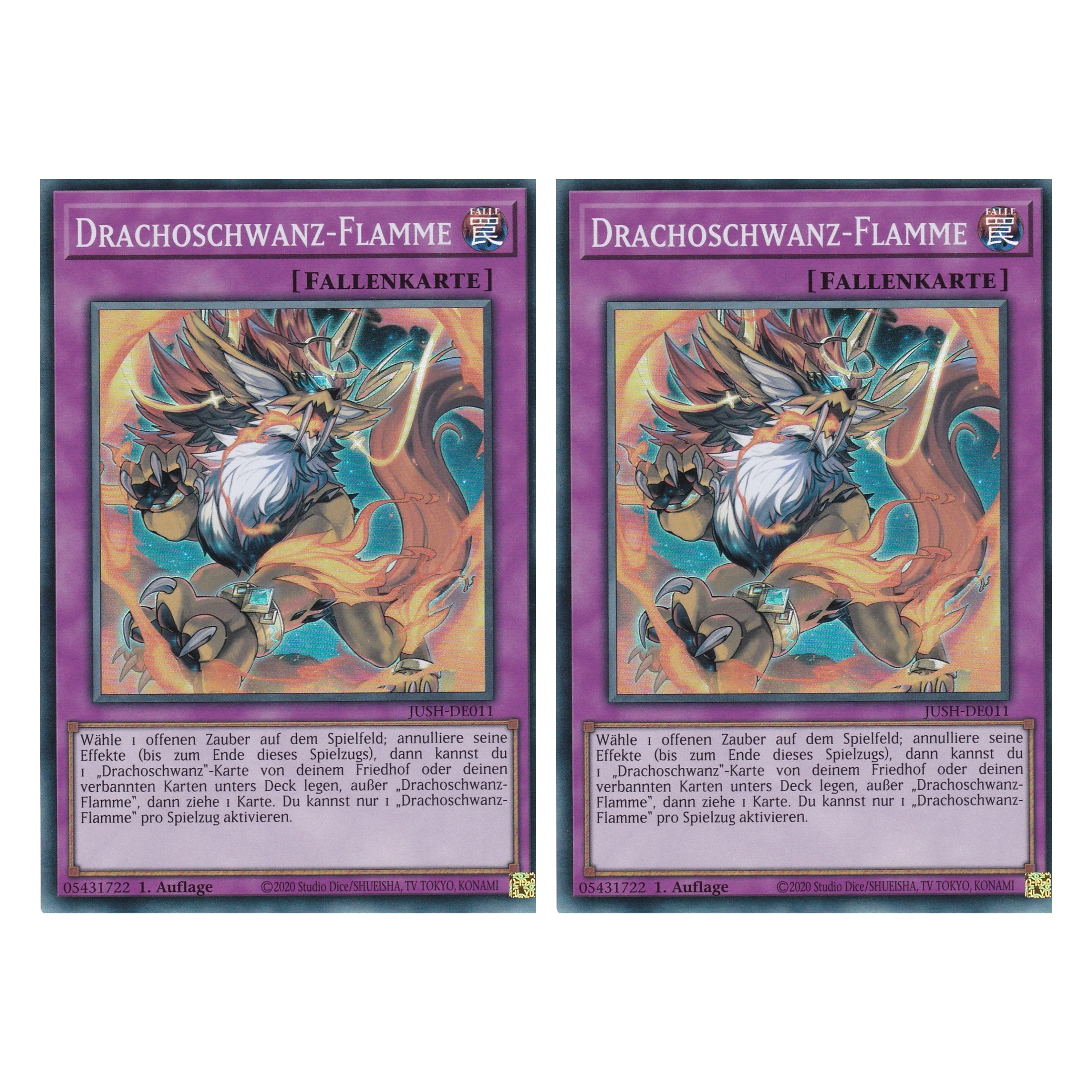 Drachoschwanz Flamme - JUSH-DE011 - Super Rare - Deutsch - 1. Auflage - Justice Hunters - Duo Set (2 Stück) - Yu-Gi-Oh!