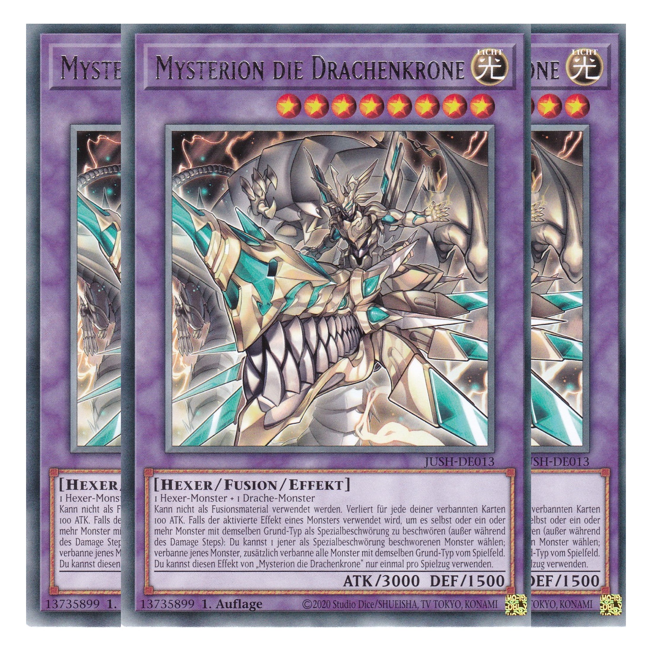 Mysterion die Drachenkrone - JUSH-DE013 - Rare - Deutsch - 1. Auflage - Justice Hunters - Playset (3 Kopien) - Yu-Gi-Oh!