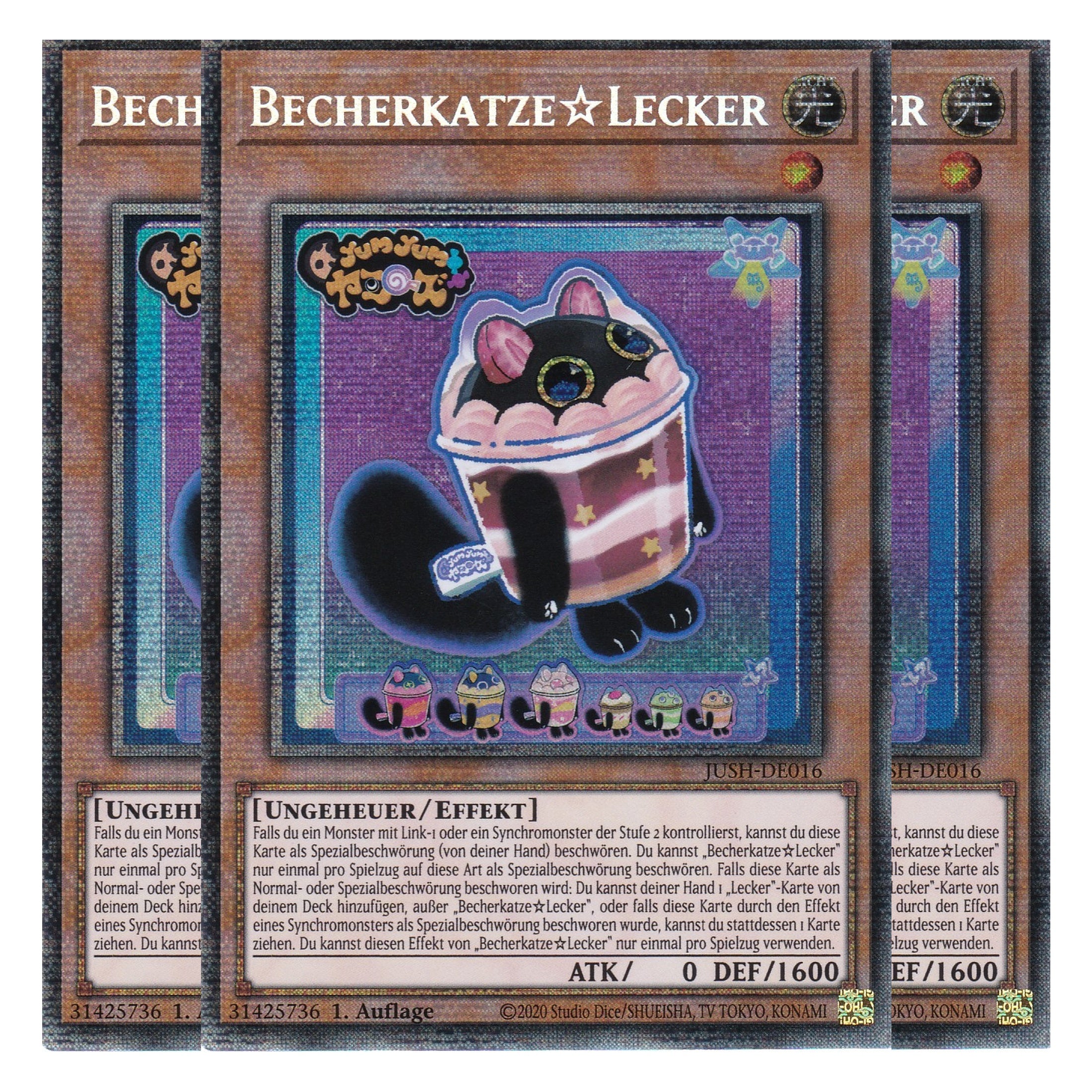 Becherkatze☆Lecker - JUSH-DE016 - Starlight Rare - Deutsch - 1. Auflage - Justice Hunters - Playset (3 Kopien) - Yu-Gi-Oh!