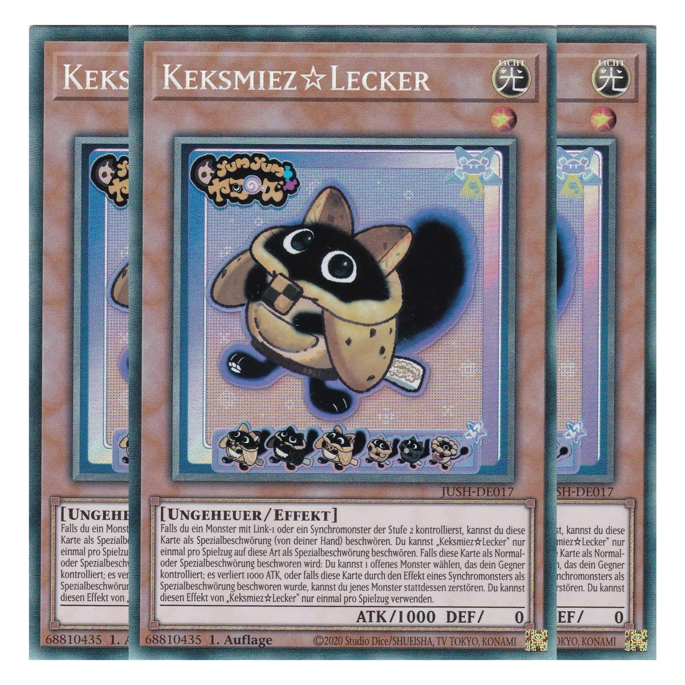 Keksmiez☆Lecker - JUSH-DE017 - Collector’s Rare - Deutsch - 1. Auflage - Justice Hunters - Playset (3 Kopien) - Yu-Gi-Oh!
