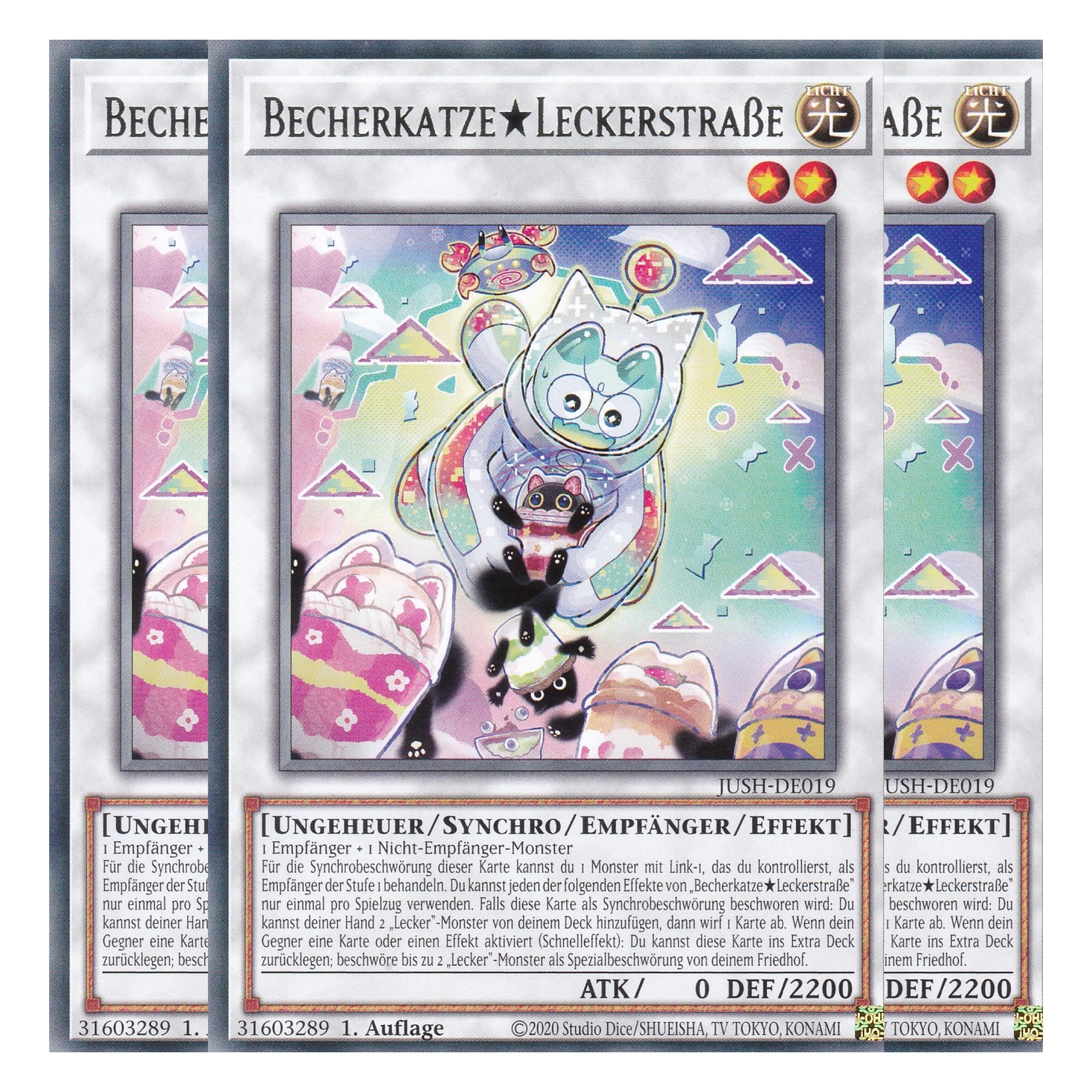 Becherkatze Leckerstraße - JUSH-DE019 - Rare - Deutsch - 1. Auflage - Justice Hunters - Playset (3 Kopien) - Yu-Gi-Oh!